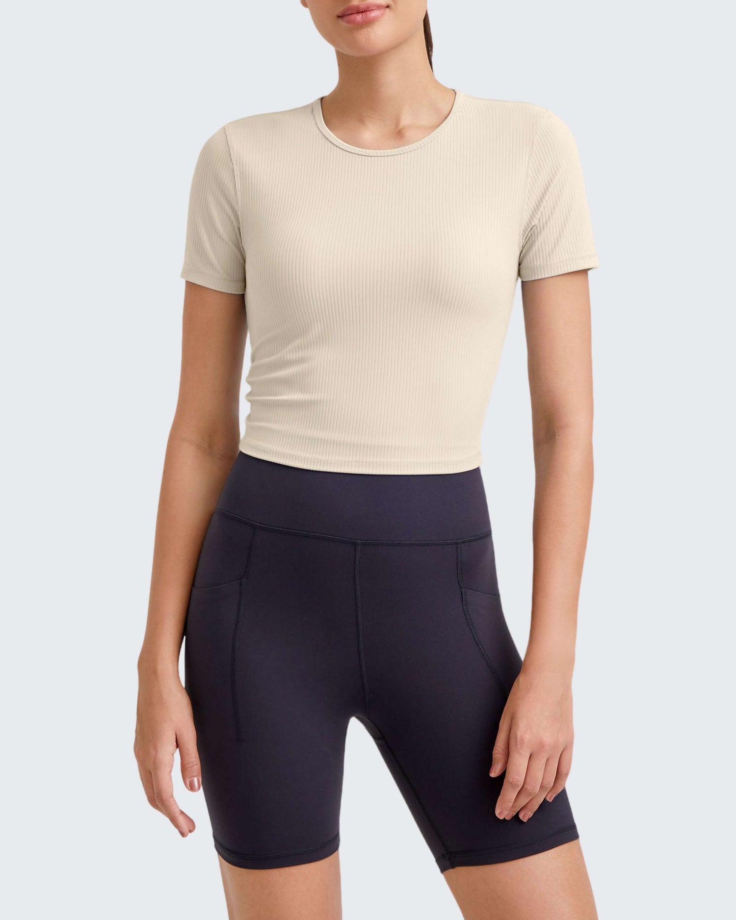 G4Free Activewear Ribbed Slim Workout Crop Short Sleeve 