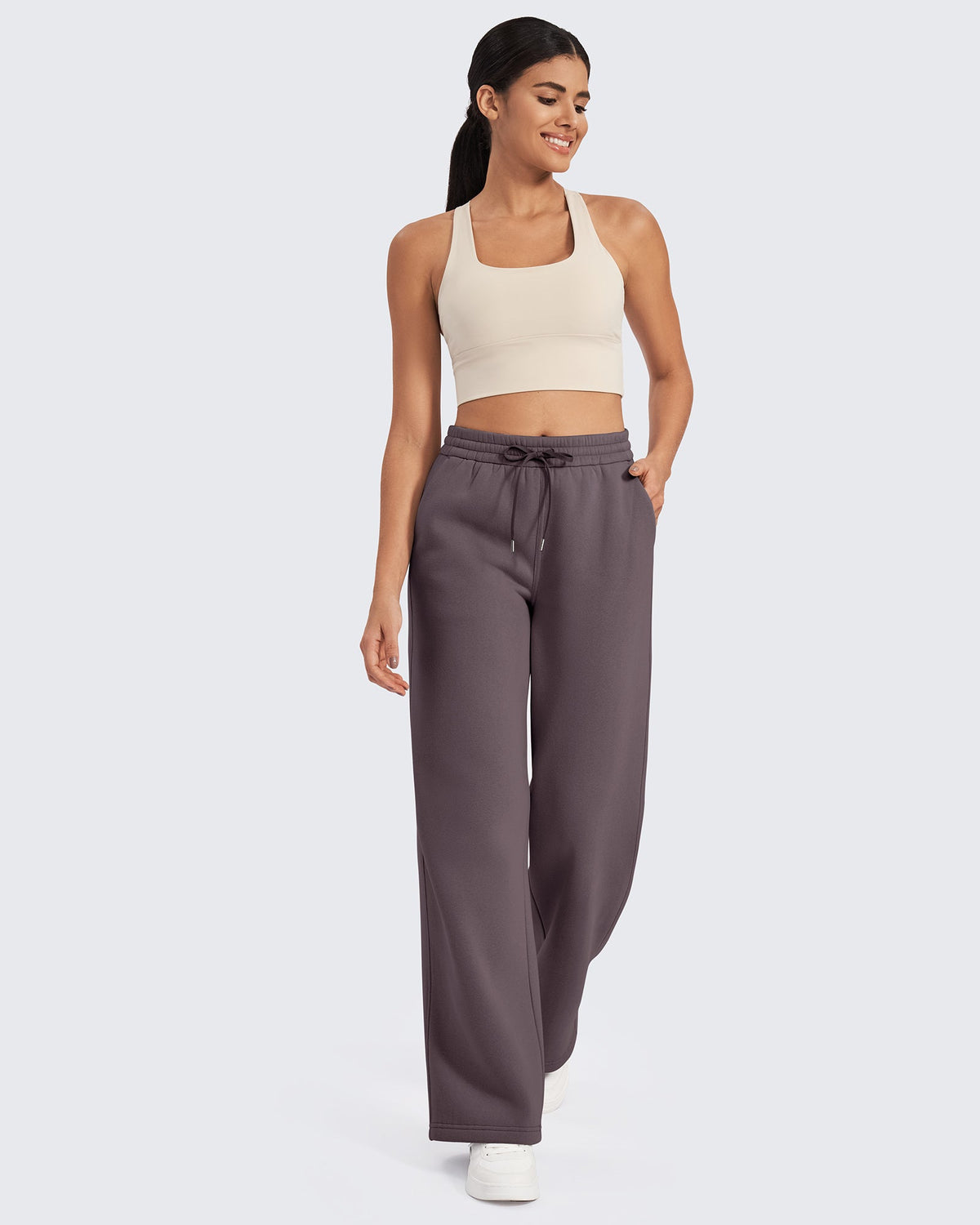 G4Free Activewear Fleece Lined Drawstring High-Waist Pants 