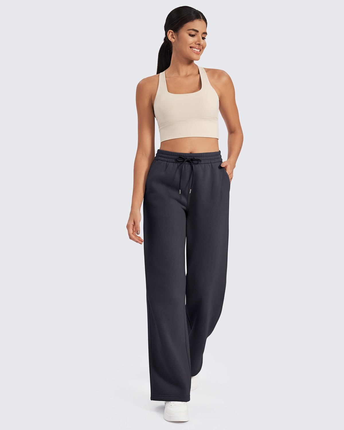 G4Free Activewear Fleece Lined Drawstring High-Waist Pants 