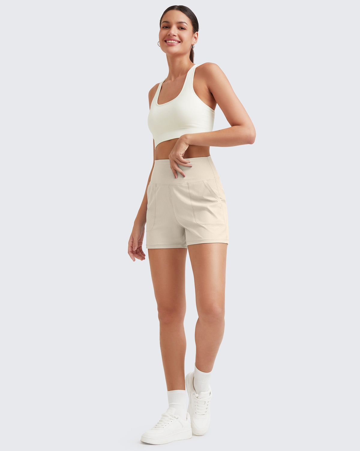 G4Free Activewear Ribbed Mid-Rise Seamless Work Shorts 