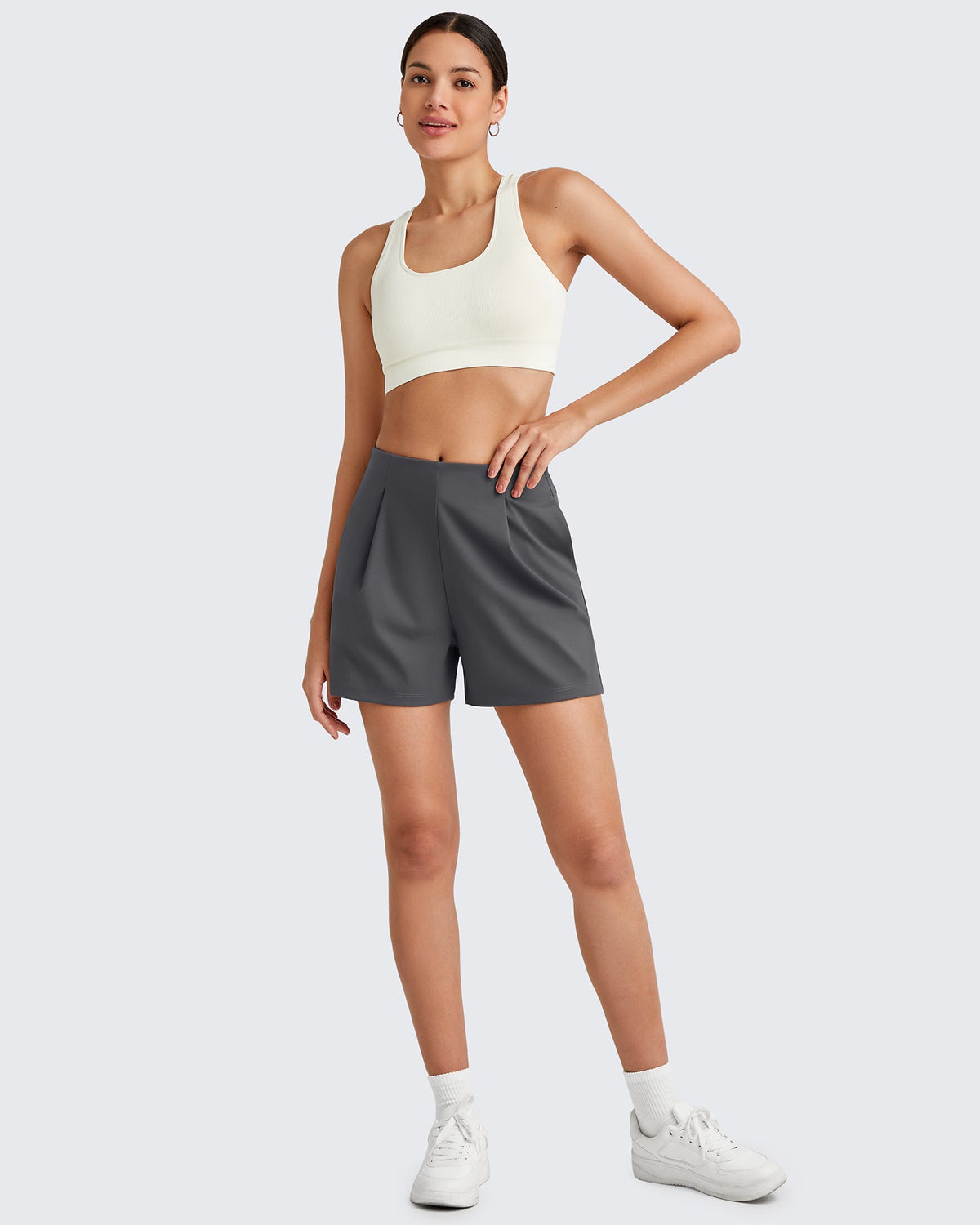 G4Free Activewear Bizcasual High-Rise Pleated Work Shorts 5'' 