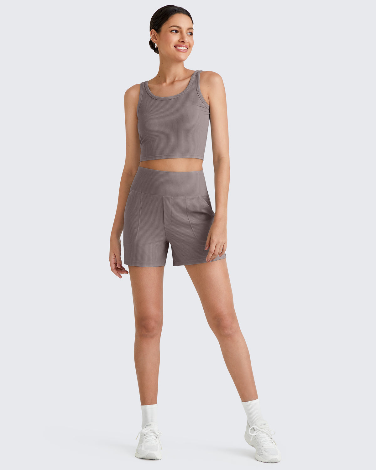G4Free Activewear Ribbed High-Rise Dressy Casual Shorts 