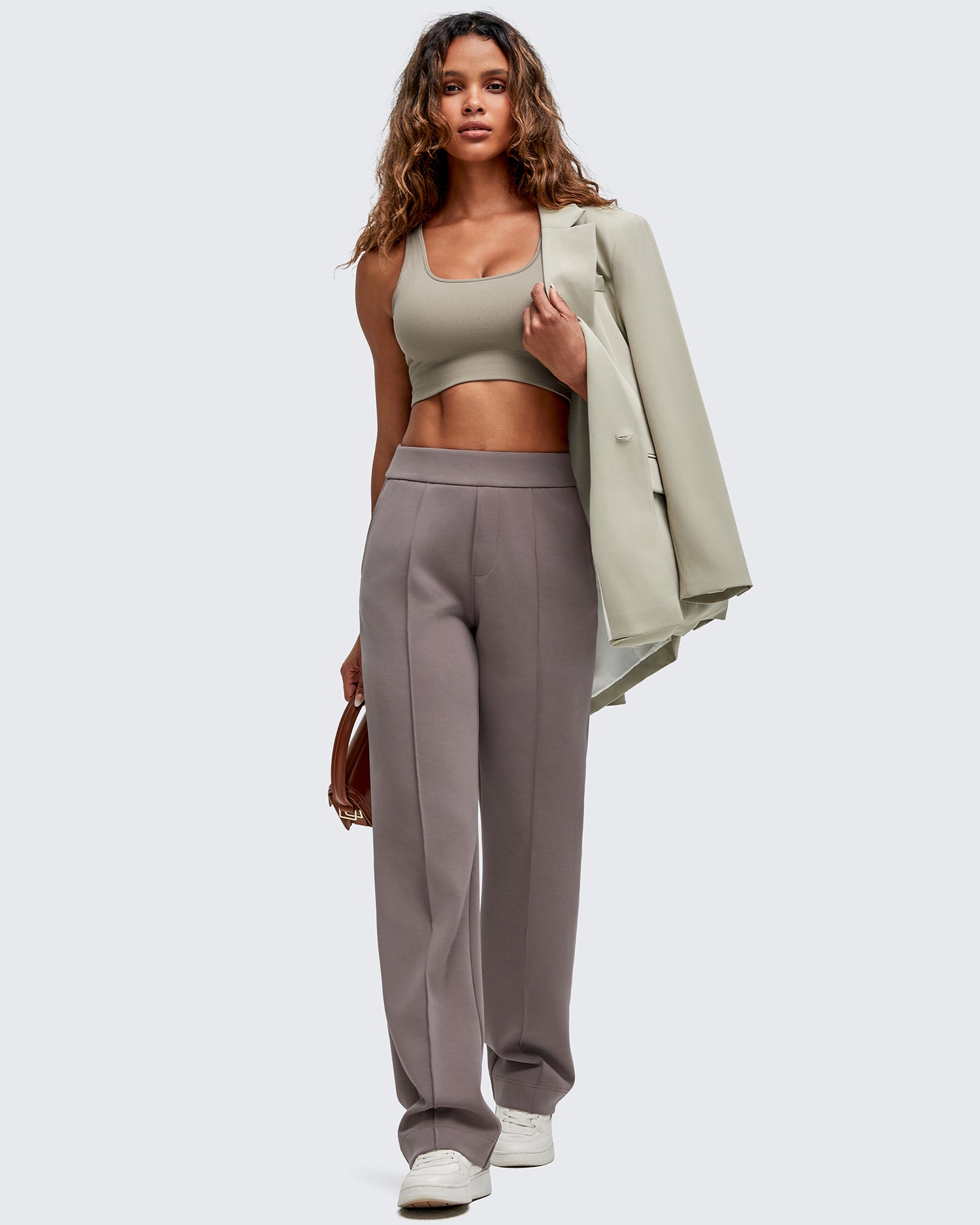 Smoofit Straight Leg Elastic High Waist Dress Pants