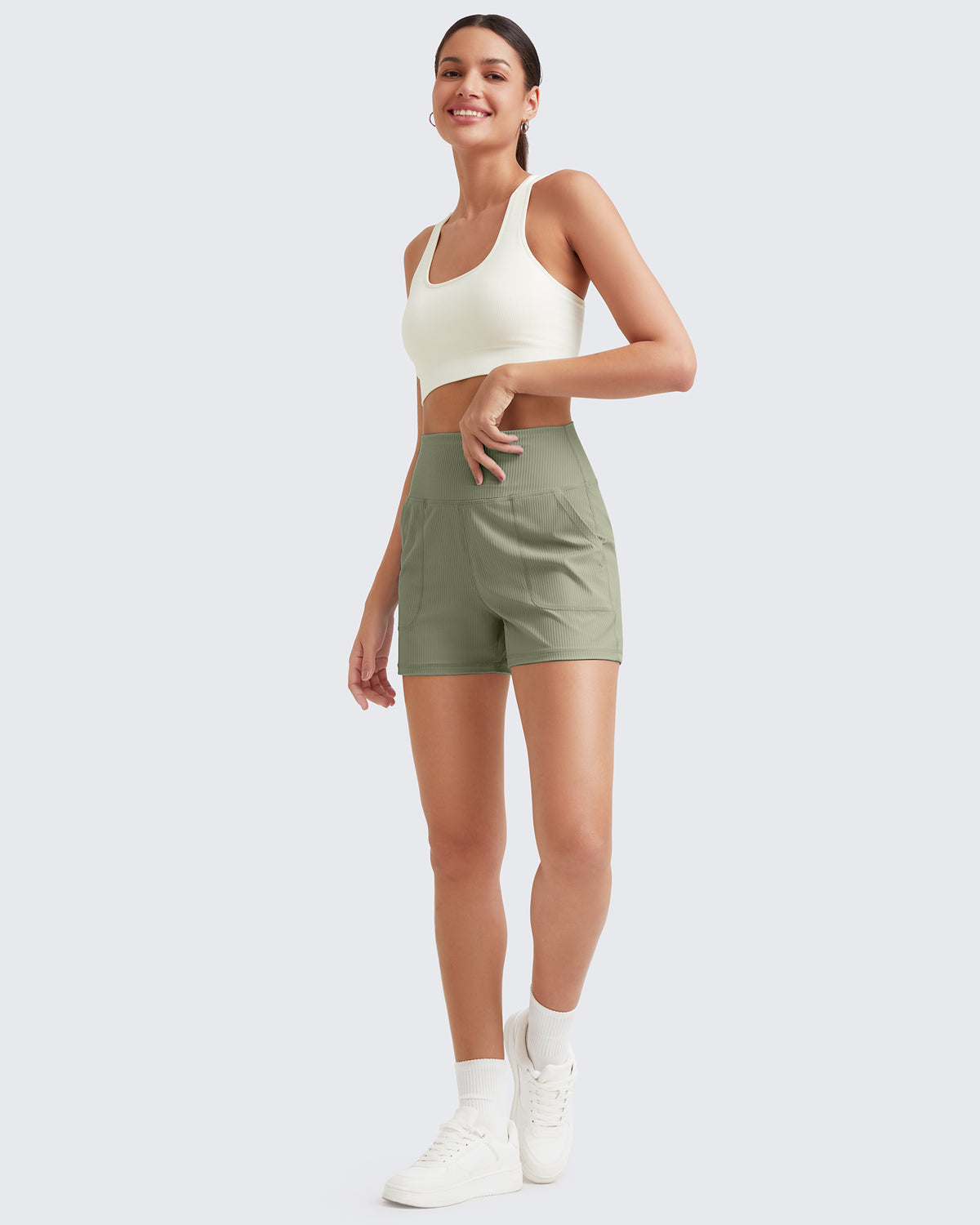 G4Free Activewear Ribbed Mid-Rise Seamless Work Shorts 