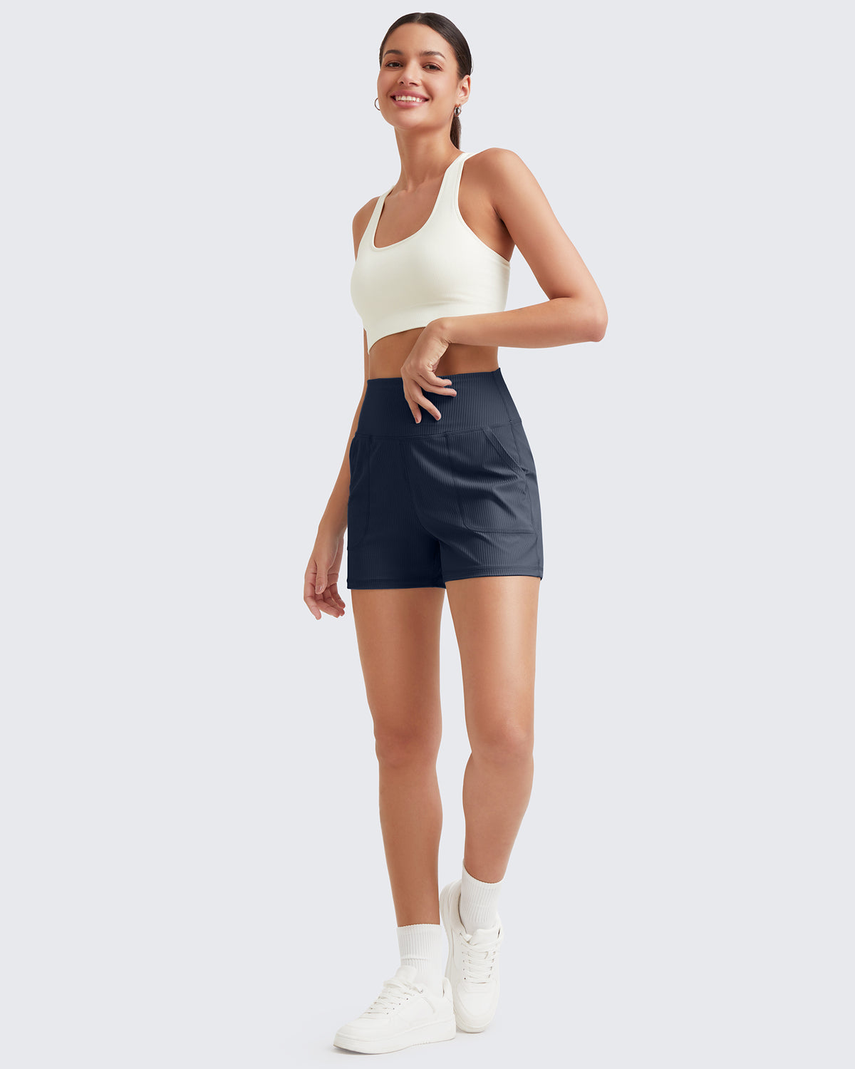 G4Free Activewear Ribbed Mid-Rise Seamless Work Shorts 