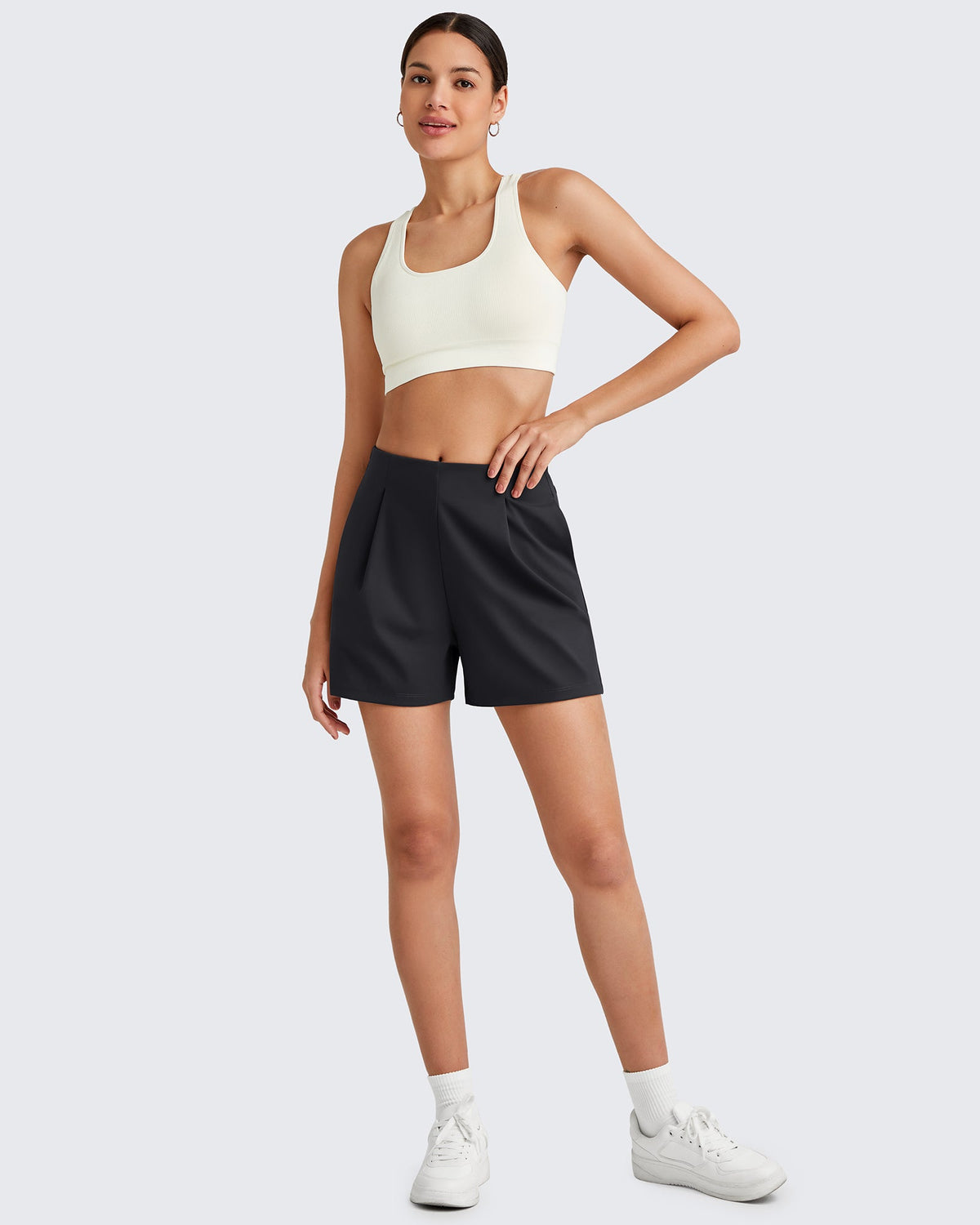 G4Free Activewear Bizcasual High-Rise Pleated Work Shorts 5'' 