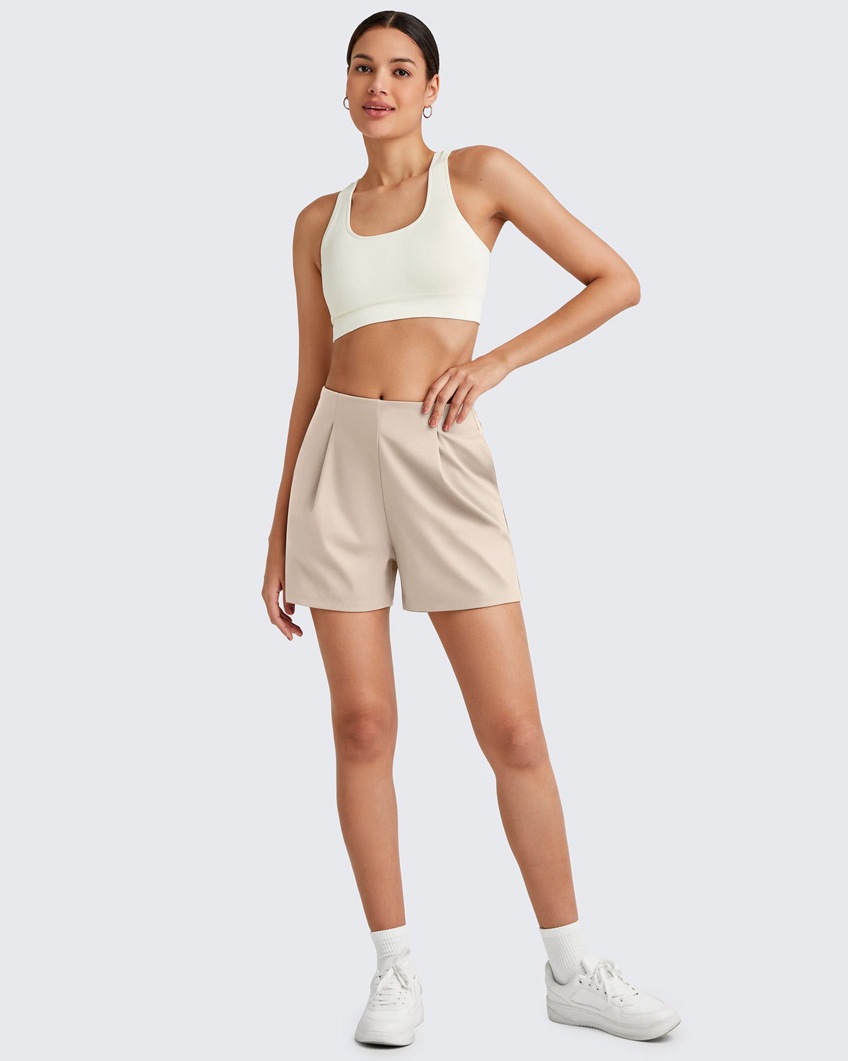 G4Free Activewear Bizcasual High-Rise Pleated Work Shorts 5'' 