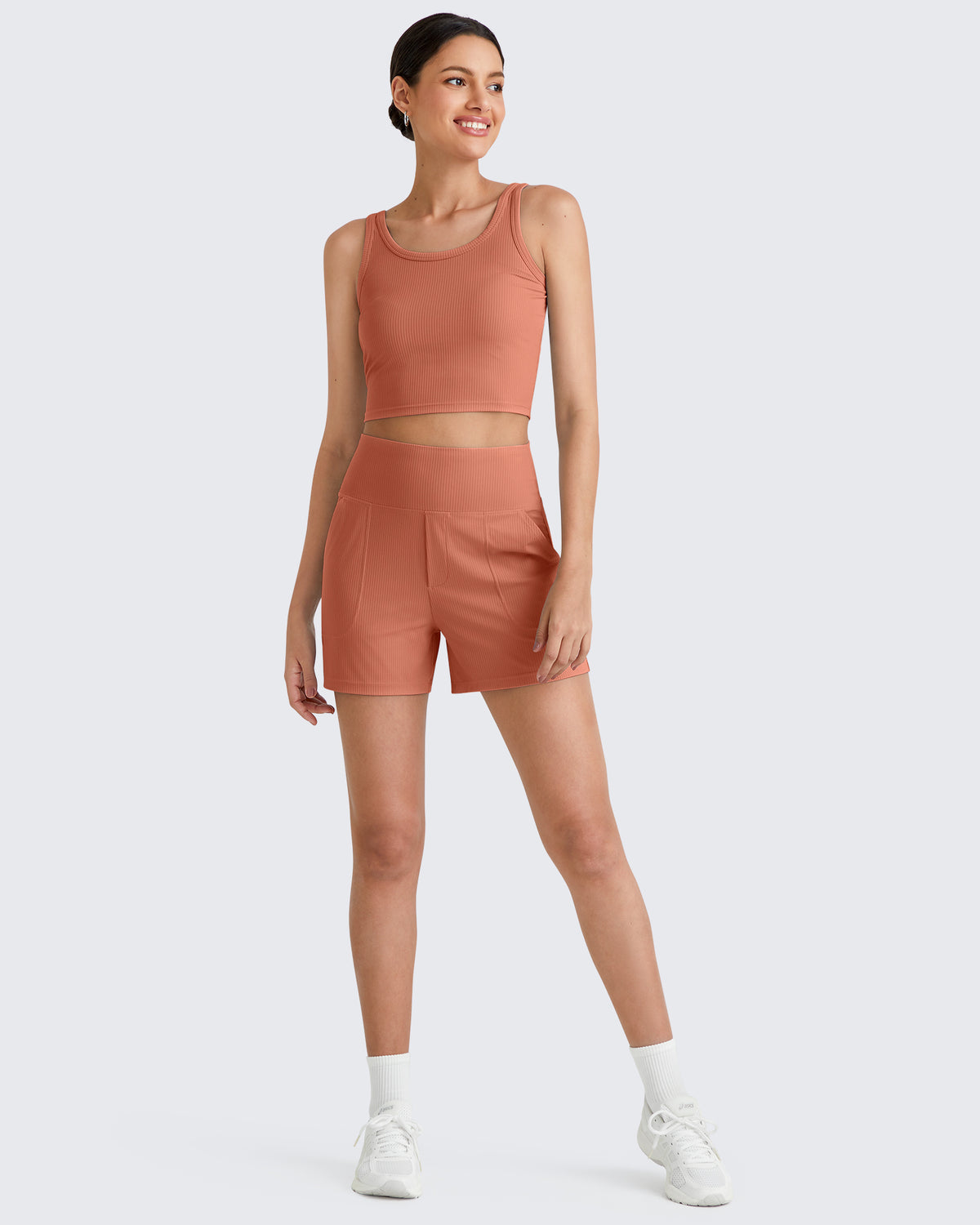 G4Free Activewear Ribbed High-Rise Dressy Casual Shorts 