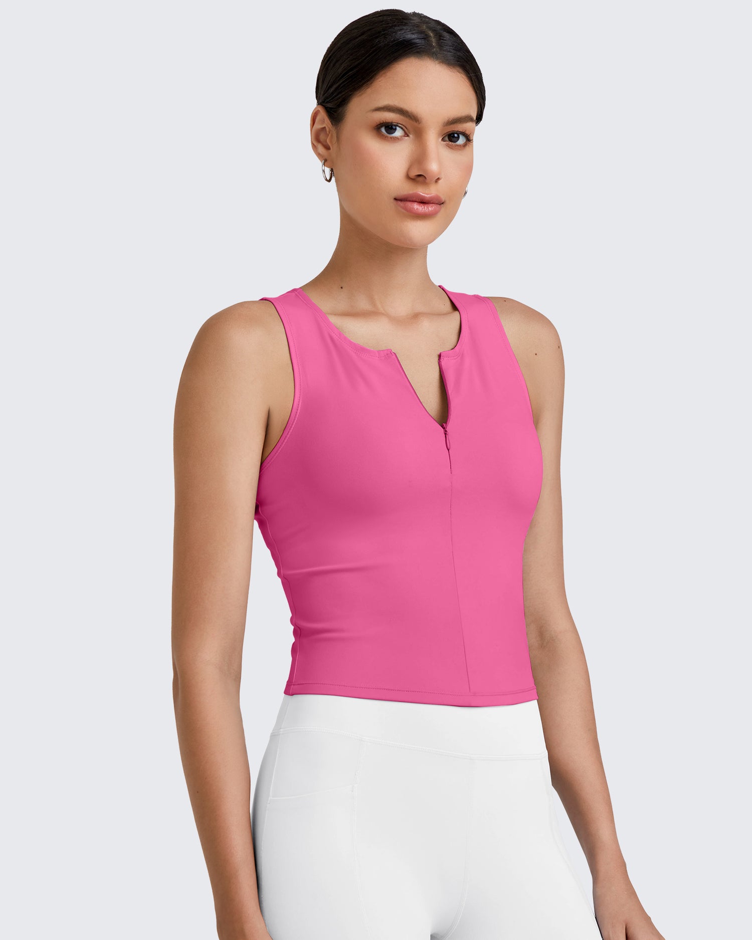 G4Free Activewear BareFeel Half Zip Cropped Workout Tank Tops 