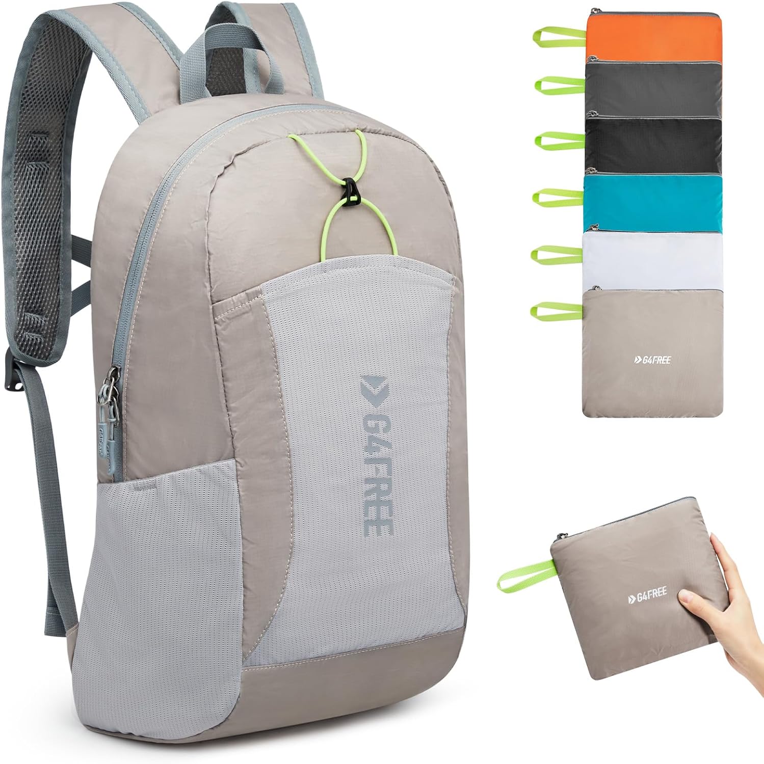 G4Free G4Free 24L Small Packable Water Resistant Hiking Travel Backpack #Grey-Black-Orange-White-Teal