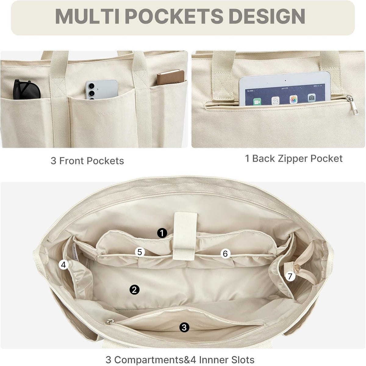 G4Free G4free Large Zipper Canvas Tote Bag With Laptop Sleeve 