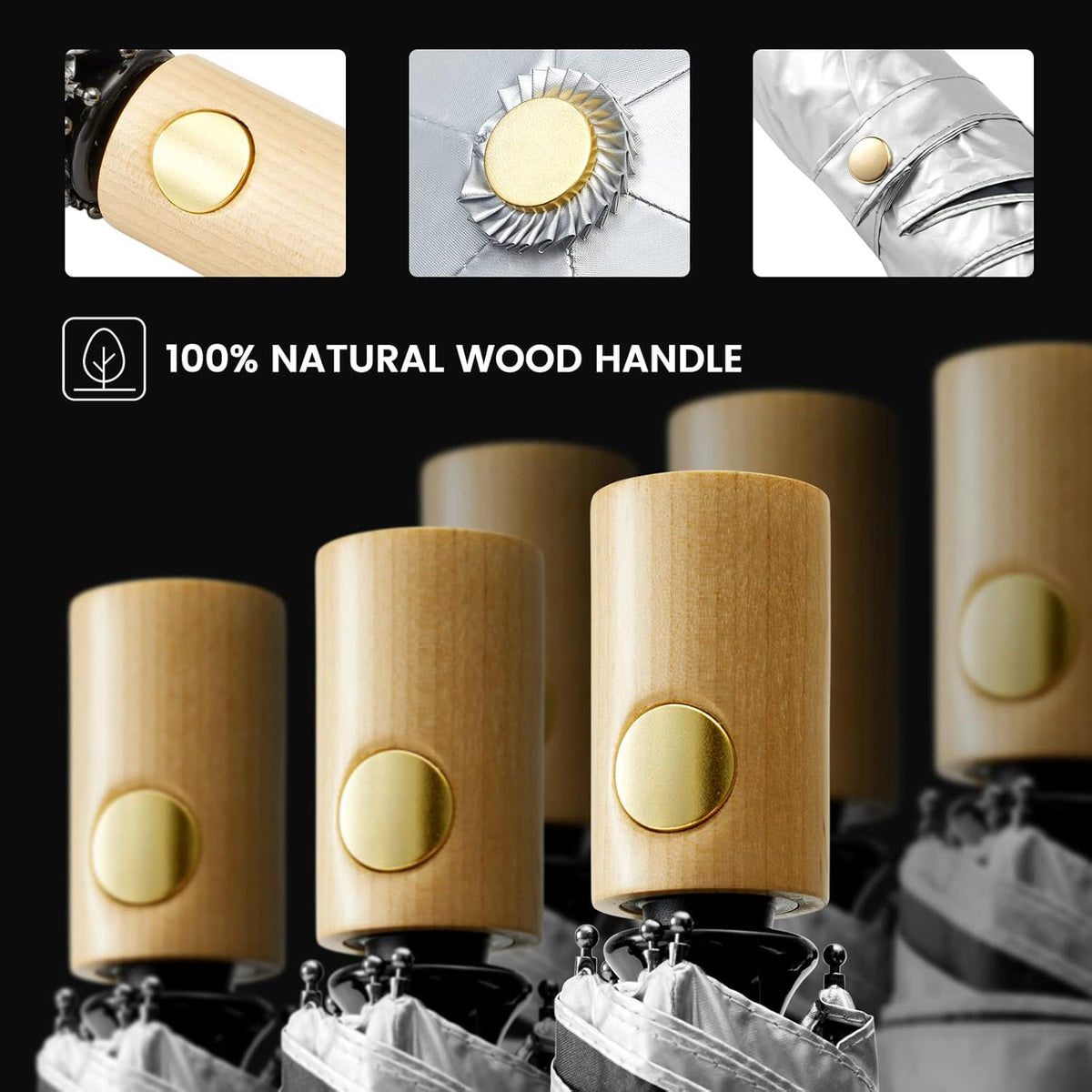 G4Free G4Free 42Inch UPF 50+ UV Protection Wooden Handle Travel Umbrella 