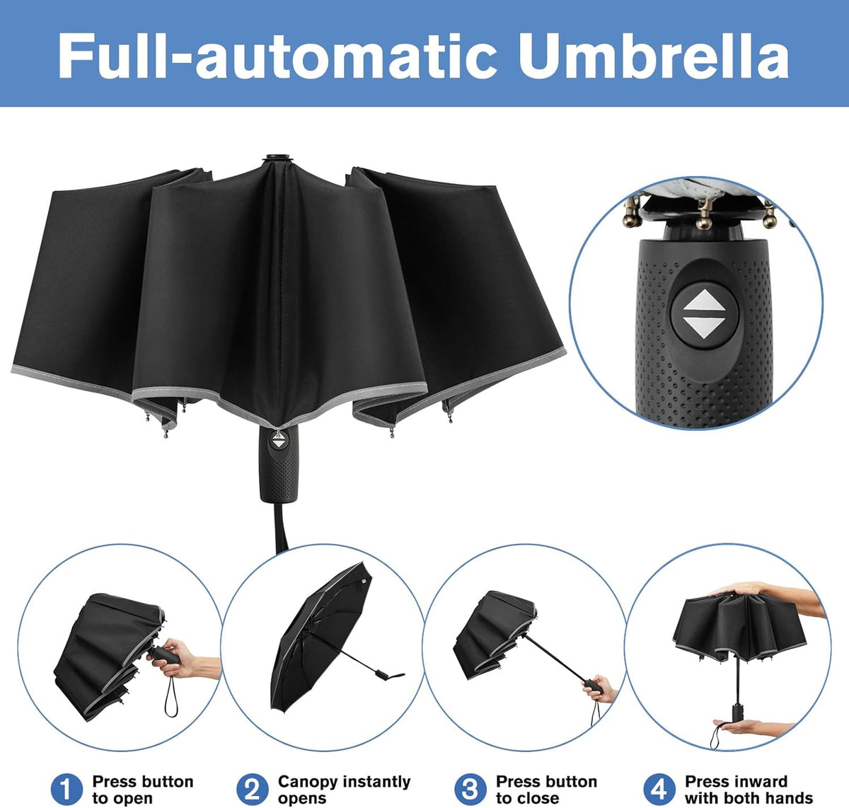 G4Free G4Free Eco Fiberglass Frame Double Canopy Reflective Strip Auto Folding Umbrella 