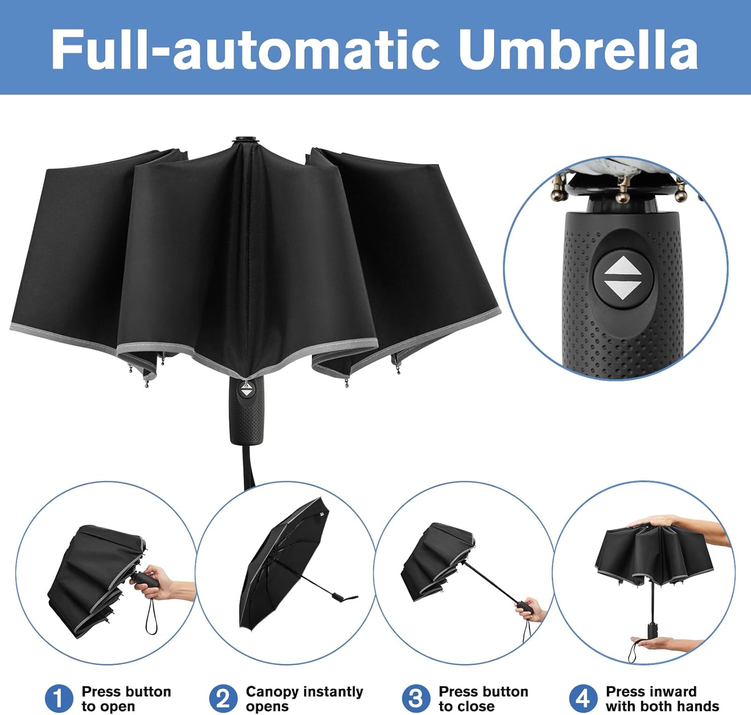 G4Free G4Free Eco Fiberglass Frame Double Canopy Reflective Strip Auto Folding Umbrella 