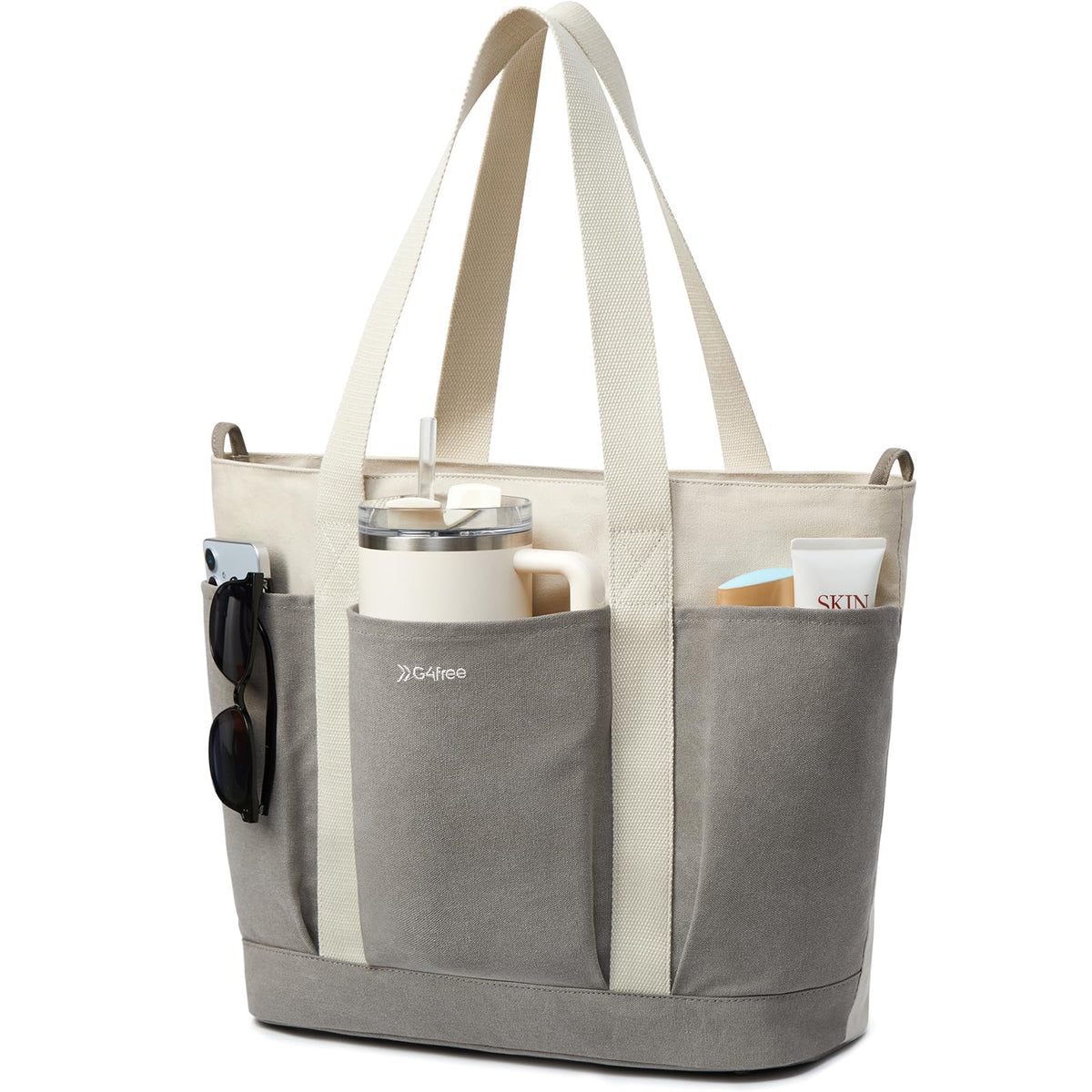 G4Free G4free Large Zipper Canvas Tote Bag With Laptop Sleeve 