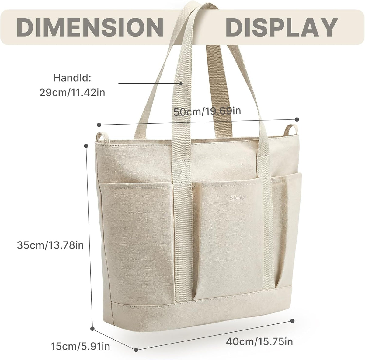 G4Free G4free Large Zipper Canvas Tote Bag With Laptop Sleeve 