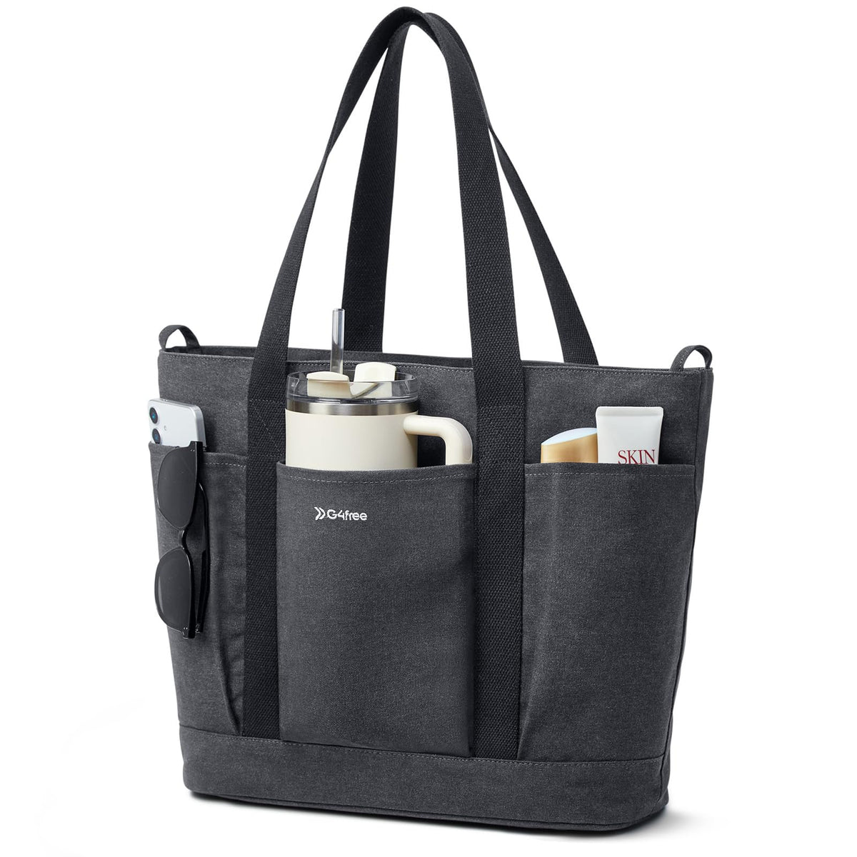 G4Free G4free Large Zipper Canvas Tote Bag With Laptop Sleeve 