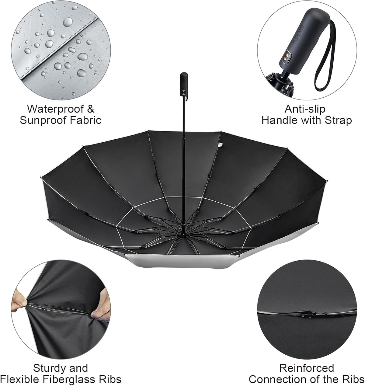 G4Free G4Free 42/46/54/62 Inch 10 Ribs Windproof for Rain Double Canopy Auto Umbrella 