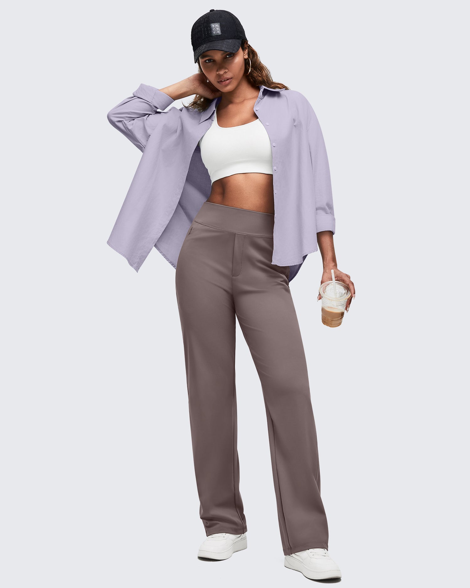 High Waist Hidden Zipper Pockets Dress Pants