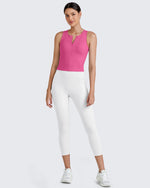 G4Free Activewear BareFeel Half Zip Cropped Workout Tank Tops 