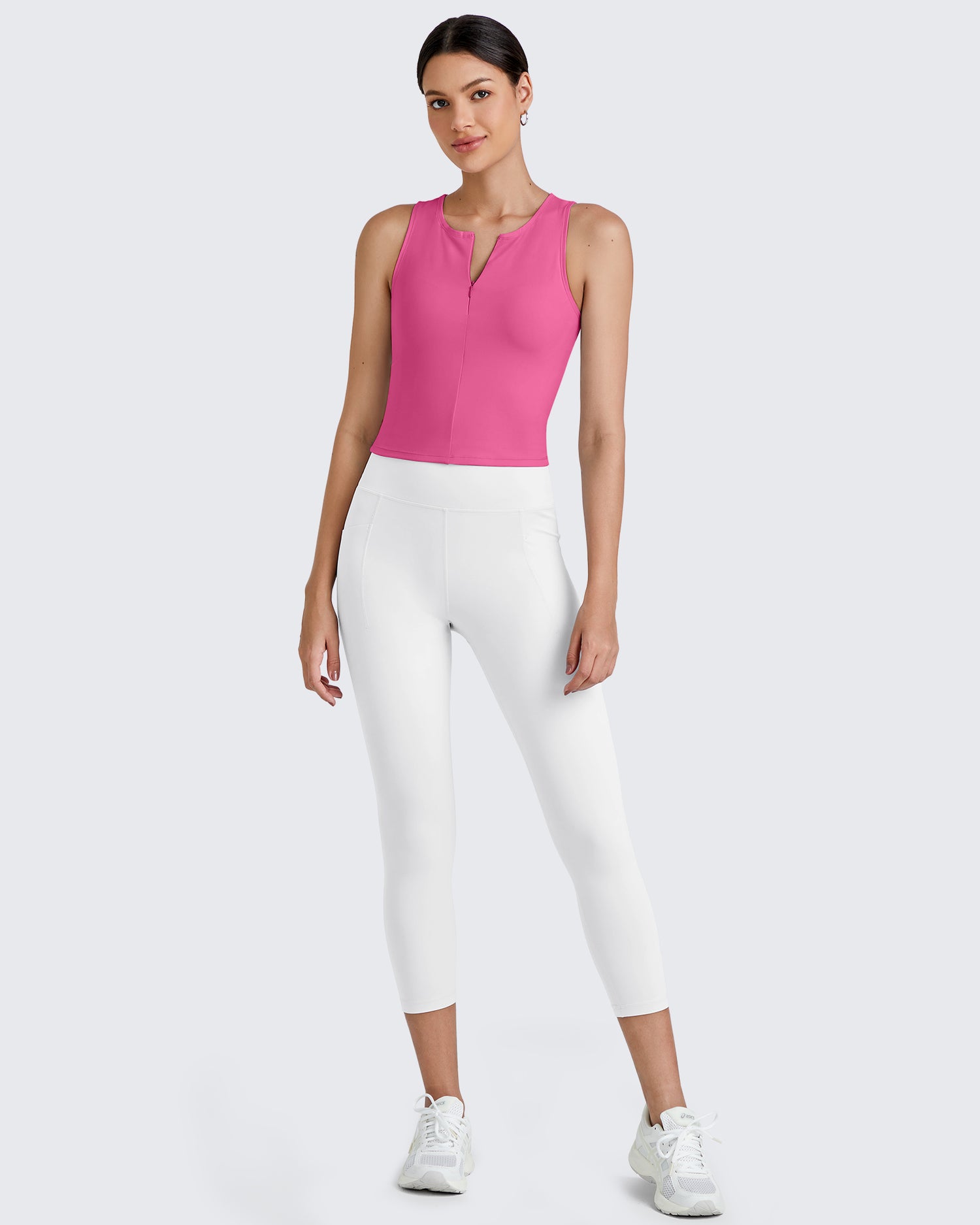 G4Free Activewear BareFeel Half Zip Cropped Workout Tank Tops 