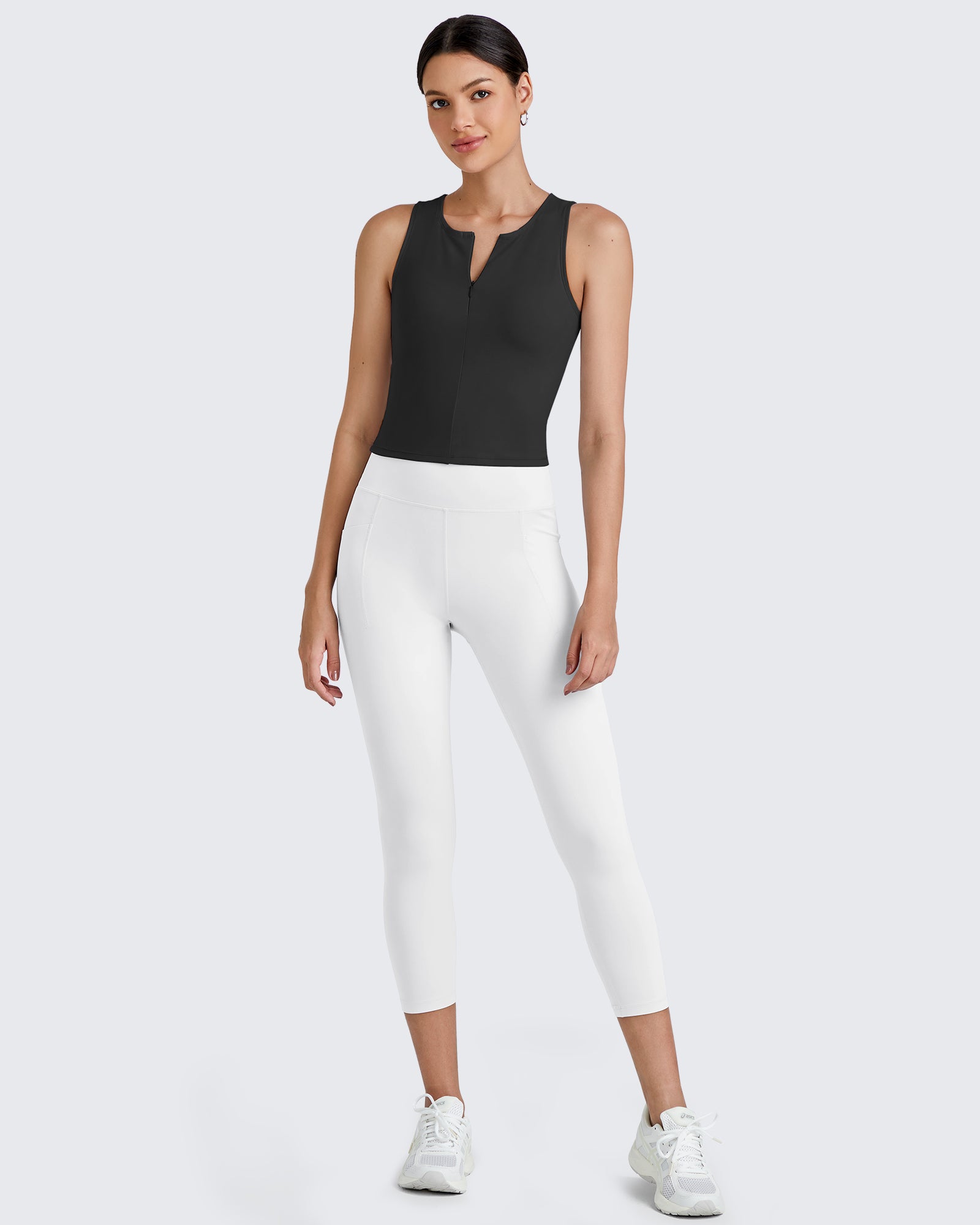 G4Free Activewear BareFeel Half Zip Cropped Workout Tank Tops 
