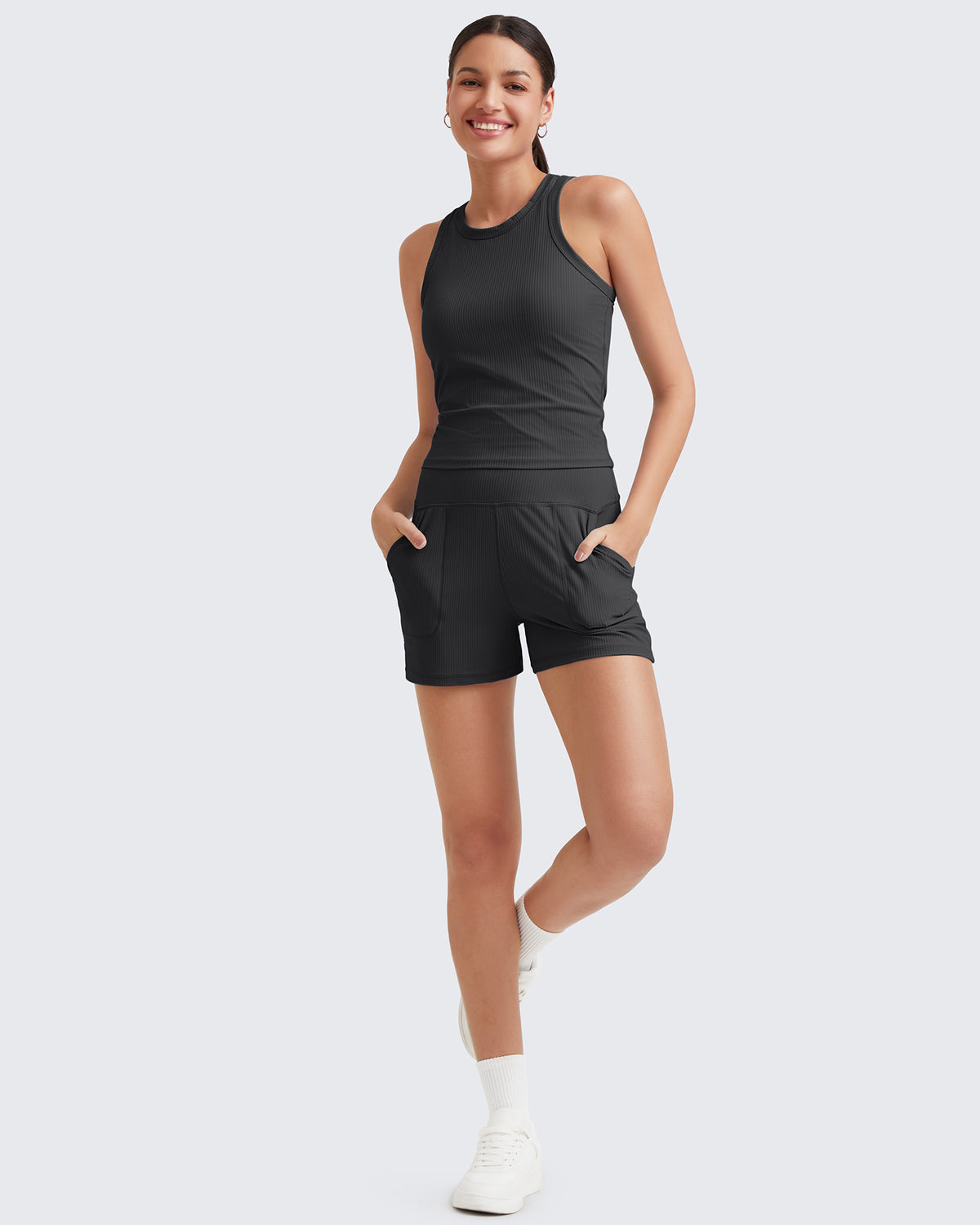 G4Free Activewear Ribbed Mid-Rise Seamless Work Shorts 