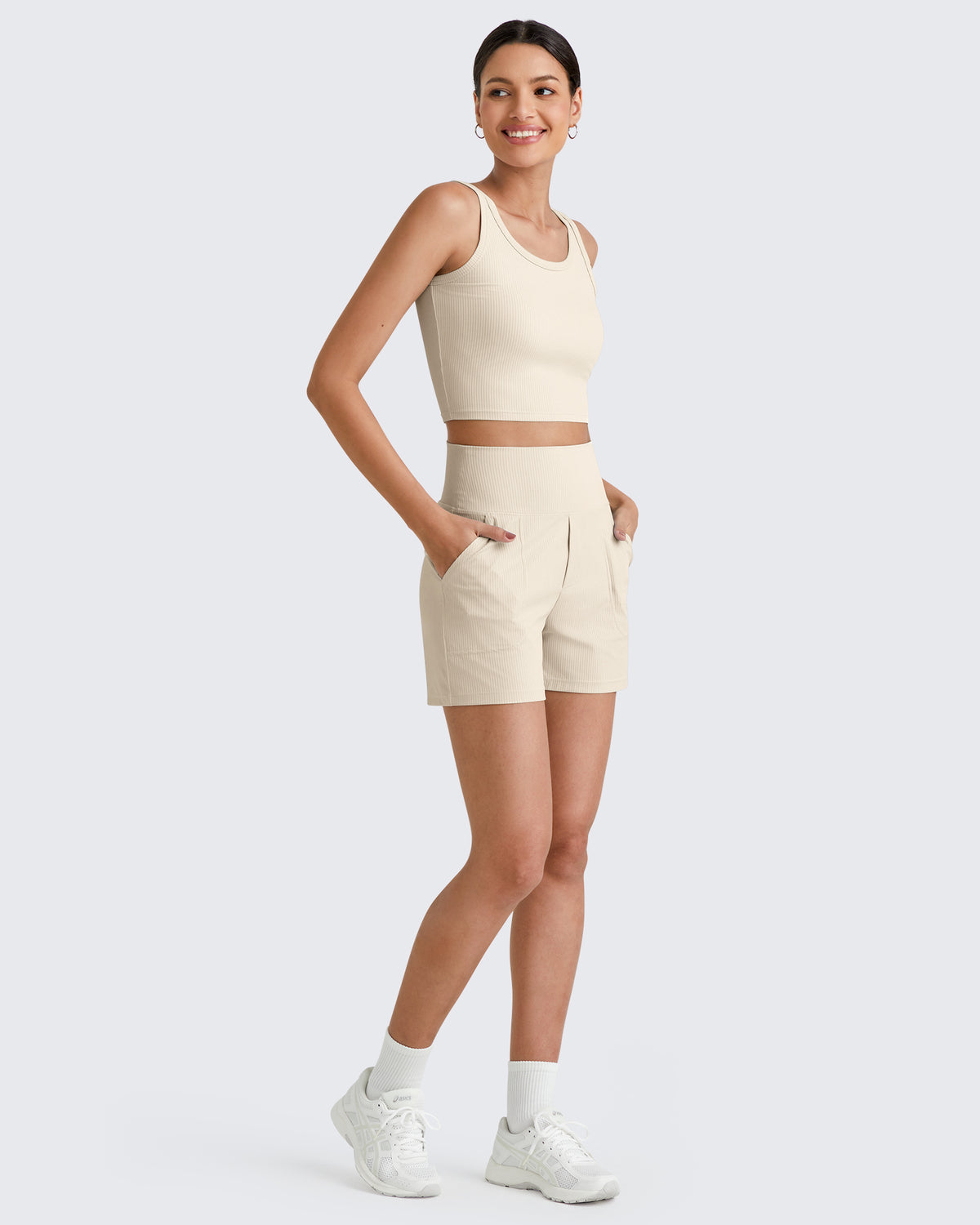 G4Free Activewear Ribbed High-Rise Dressy Casual Shorts 