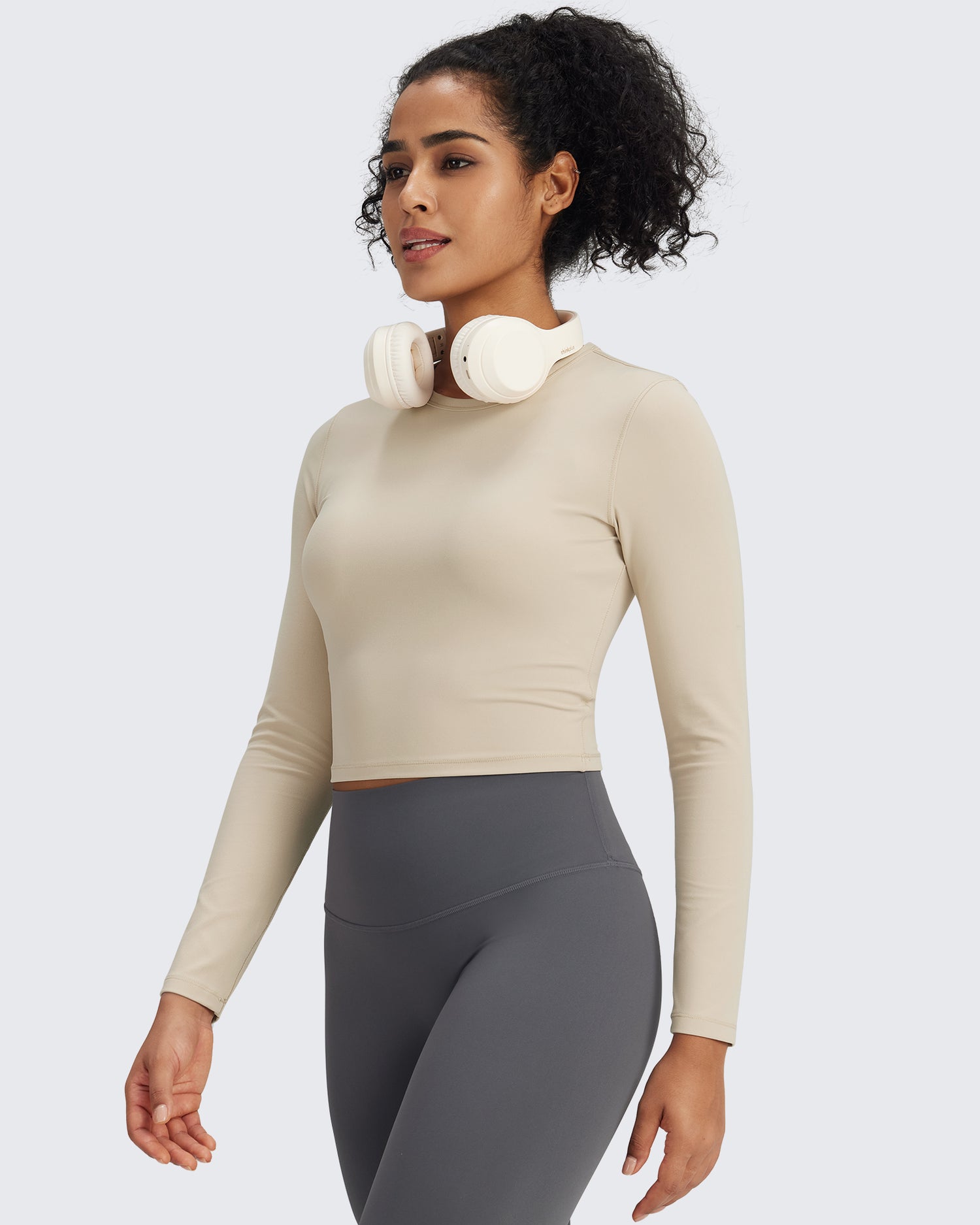 BareFeel Slim High Crew Neck Cropped Long Sleeve