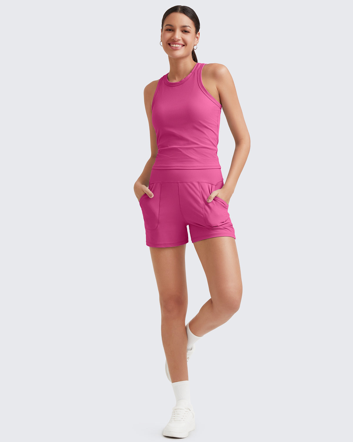 G4Free Activewear Ribbed Mid-Rise Seamless Work Shorts 