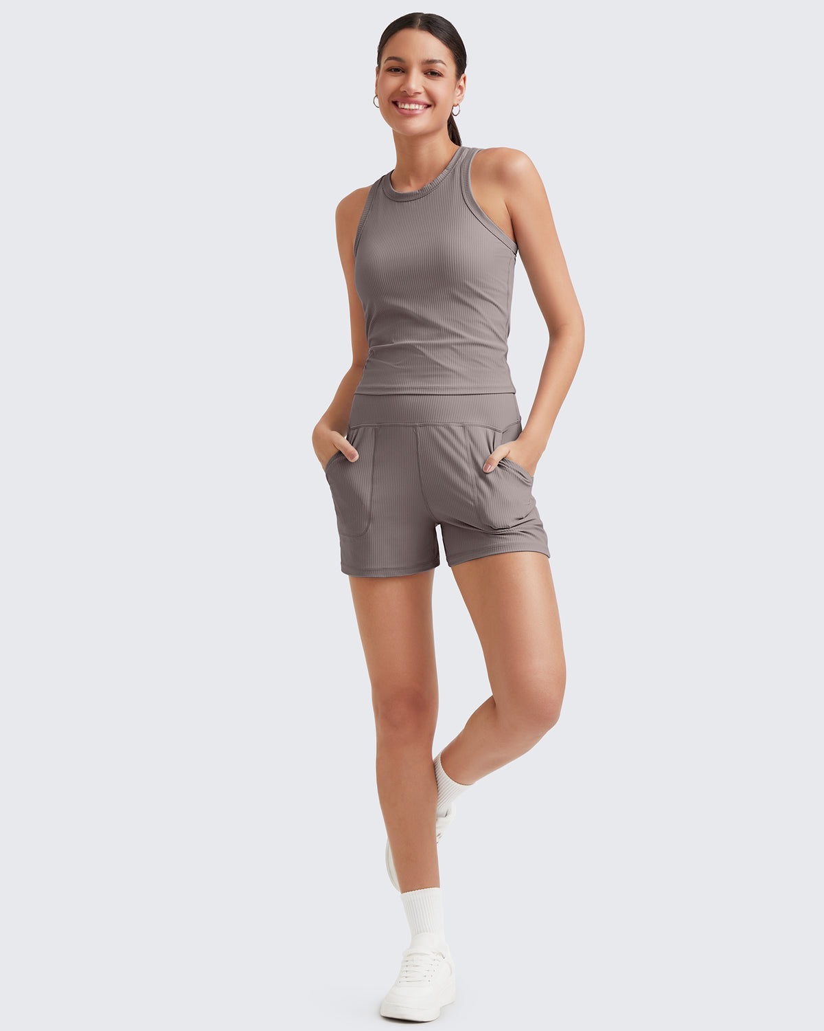 G4Free Activewear Ribbed Mid-Rise Seamless Work Shorts 