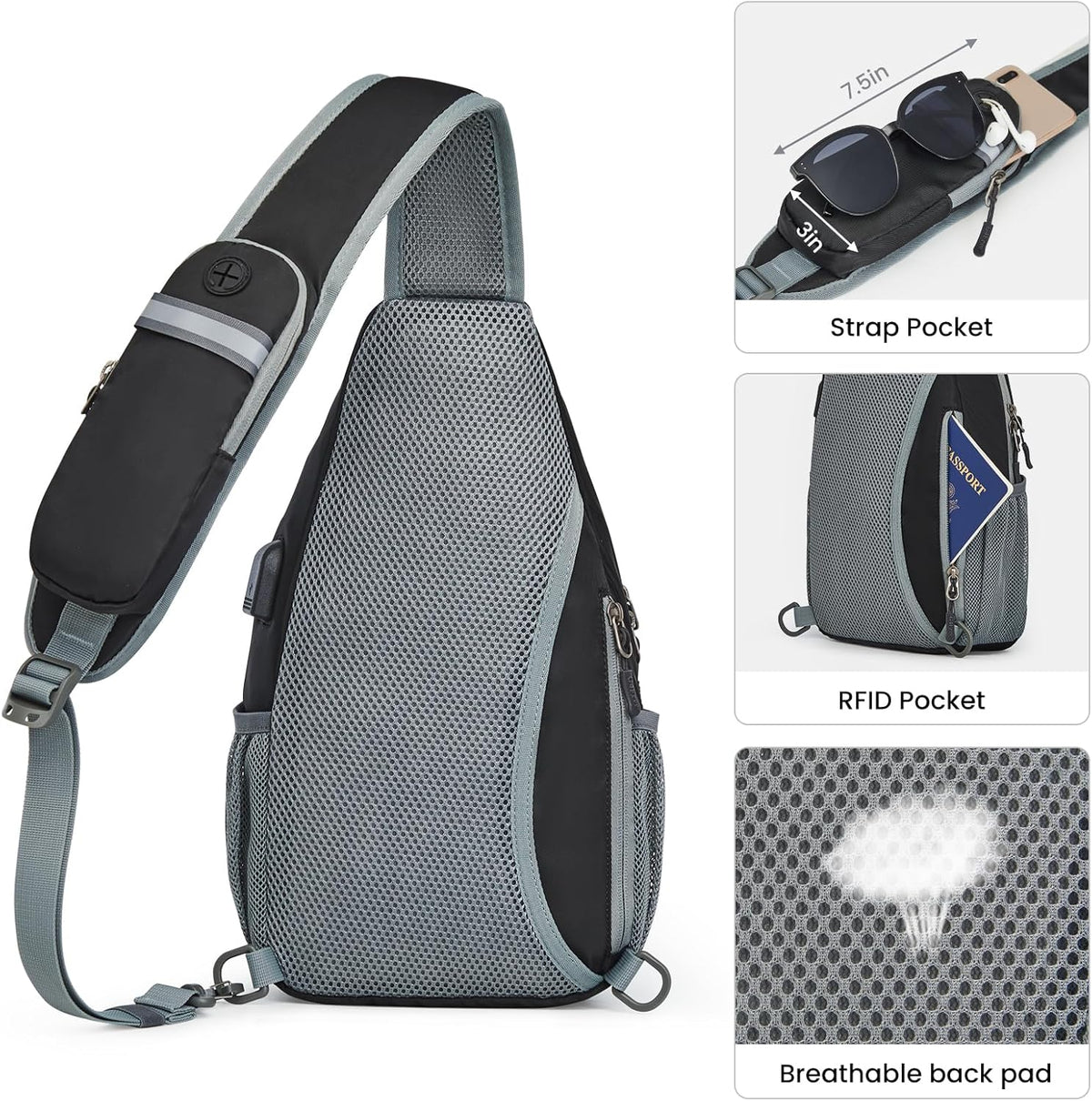 G4Free G4Free RFID Crossbody Sling Backpack with USB Charging Port 