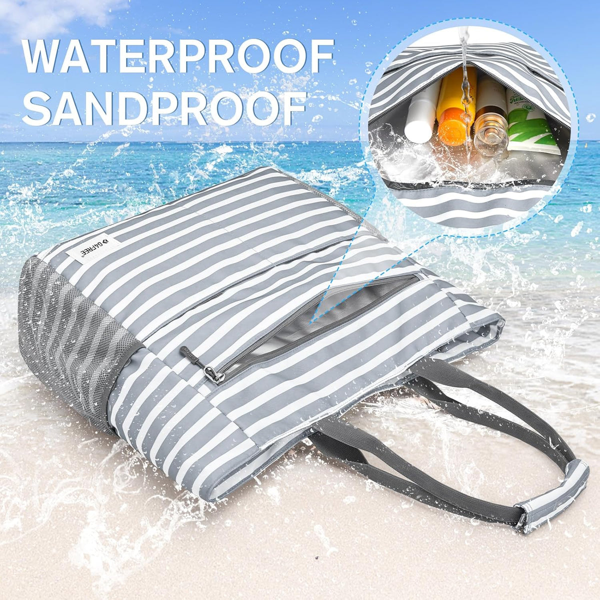 G4Free G4Free Foldable Waterproof Sandproof Tote Beach Bag 