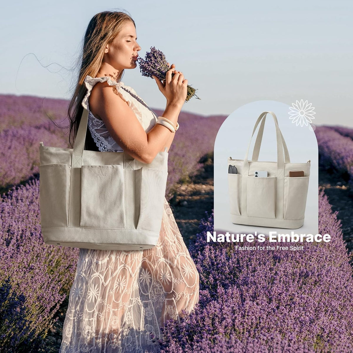 G4Free G4free Large Zipper Canvas Tote Bag With Laptop Sleeve 