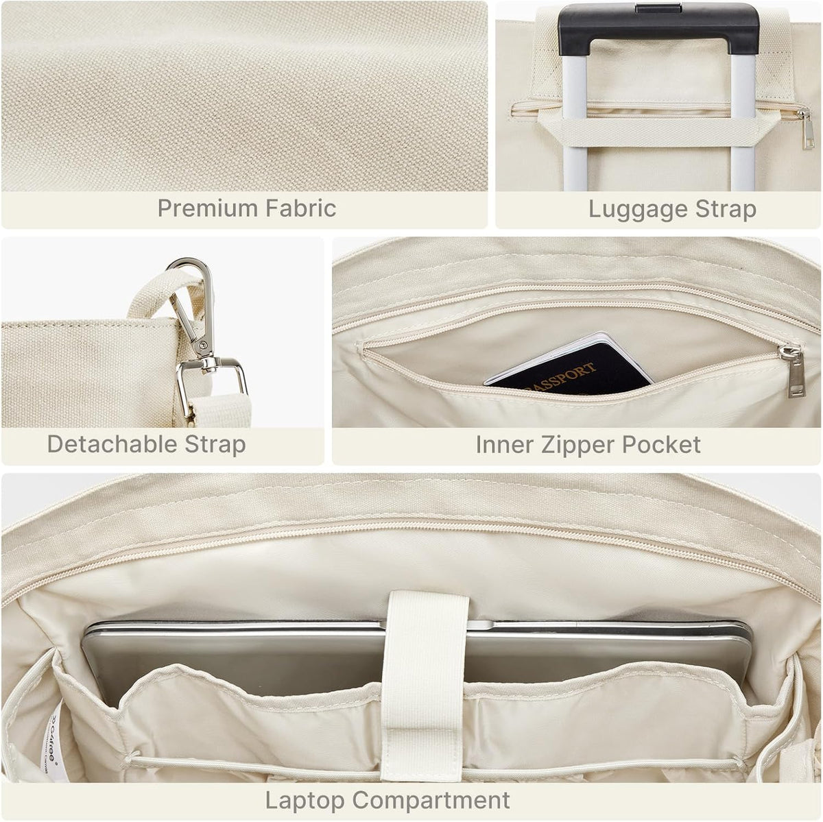 G4Free G4free Large Zipper Canvas Tote Bag With Laptop Sleeve 