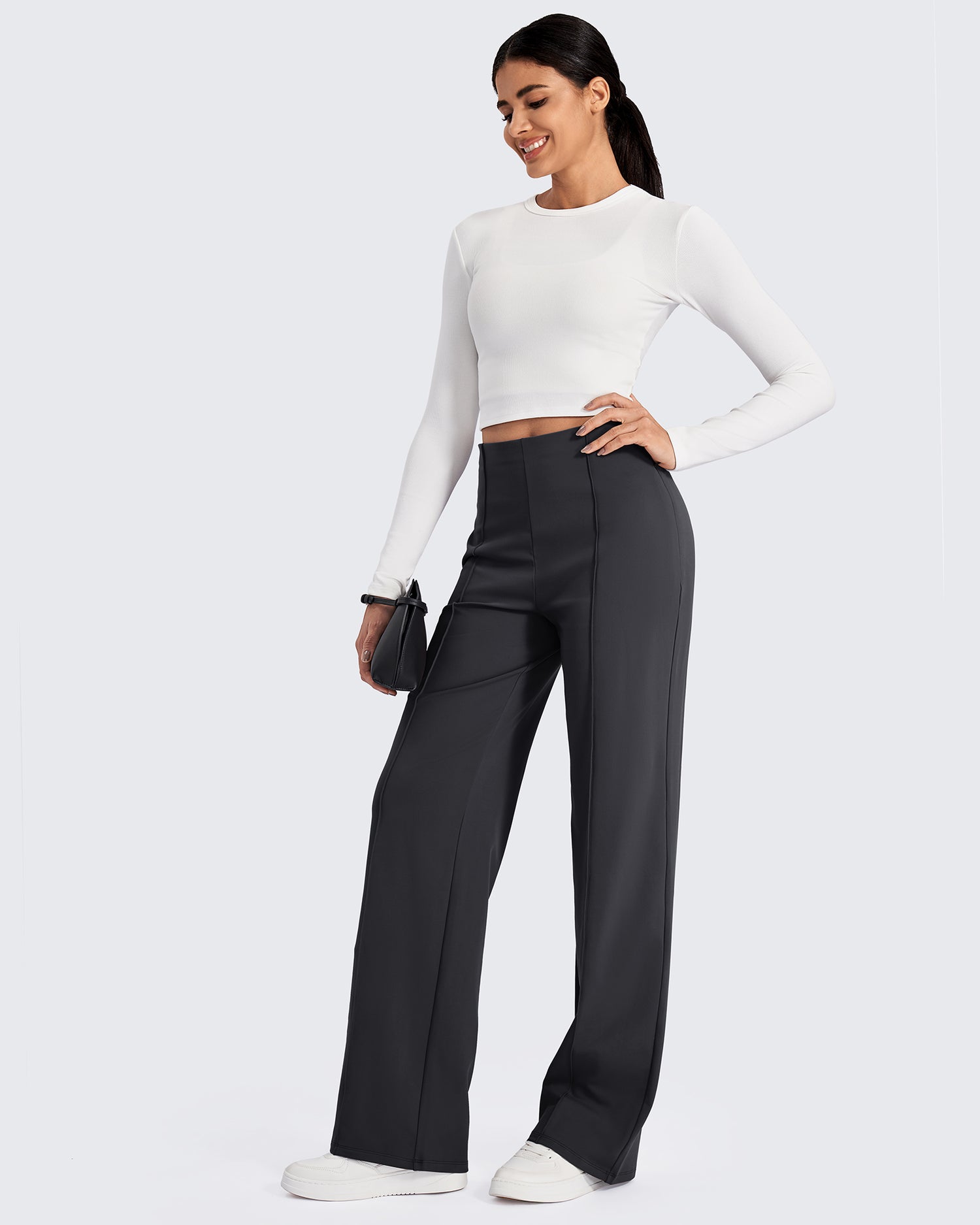 Business Front Pleats Wide Leg Pants