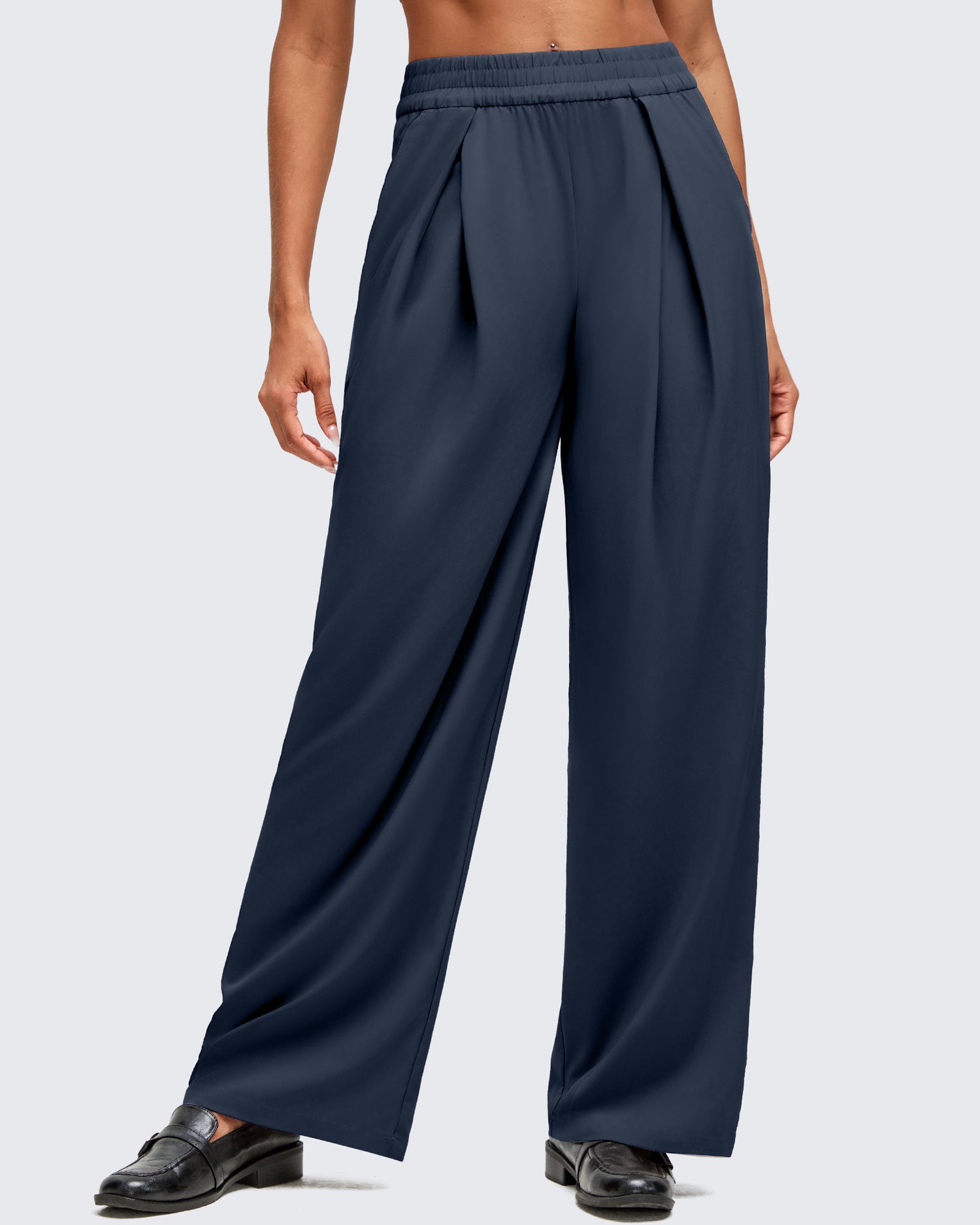 Lightweight Front Pleat Wide Leg Pants