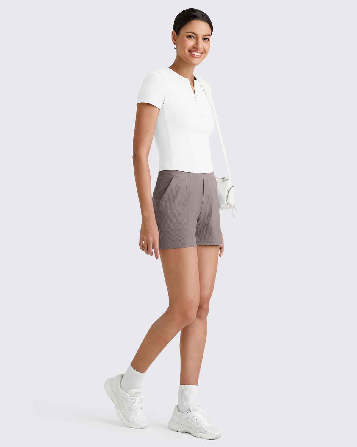 G4Free Activewear Ribbed High-Rise Dressy Casual Shorts 