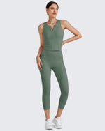 G4Free Activewear BareFeel Half Zip Cropped Workout Tank Tops 