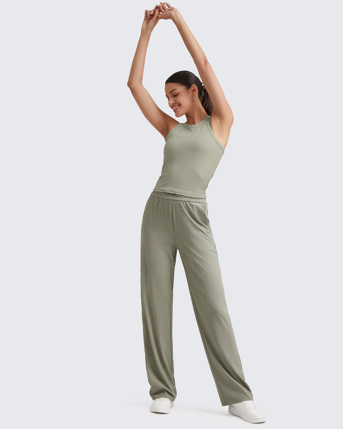 G4Free Activewear Ribbed High-Rise Drawstring Casual Pants 
