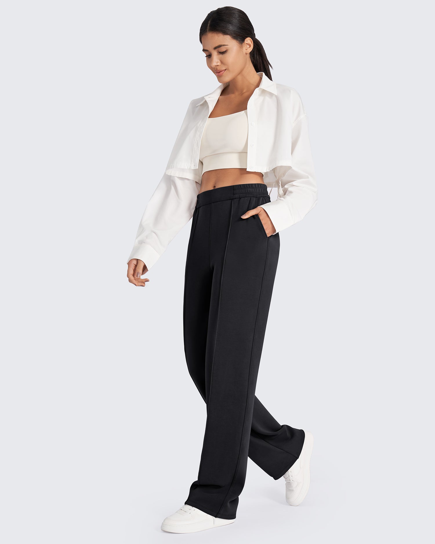 Smoofit High-Waist Elastic Wide Leg Pants