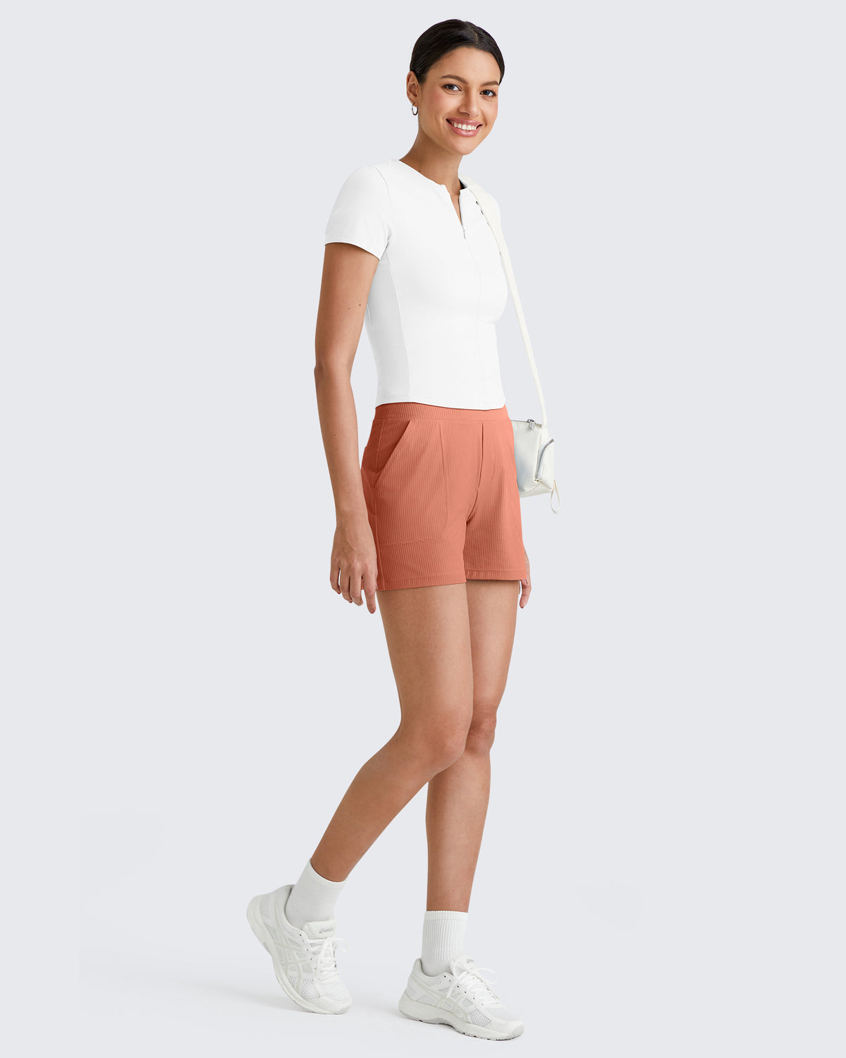 G4Free Activewear Ribbed High-Rise Dressy Casual Shorts 