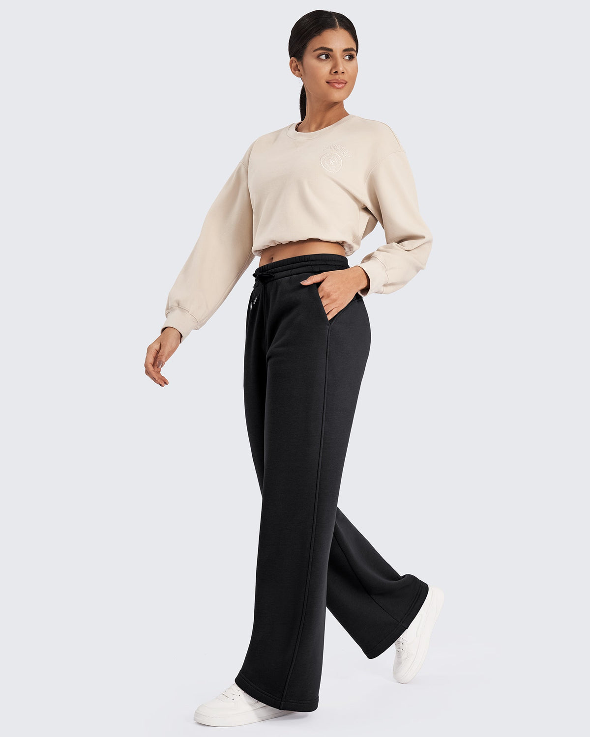 G4Free Activewear Fleece Lined Drawstring High-Waist Pants 