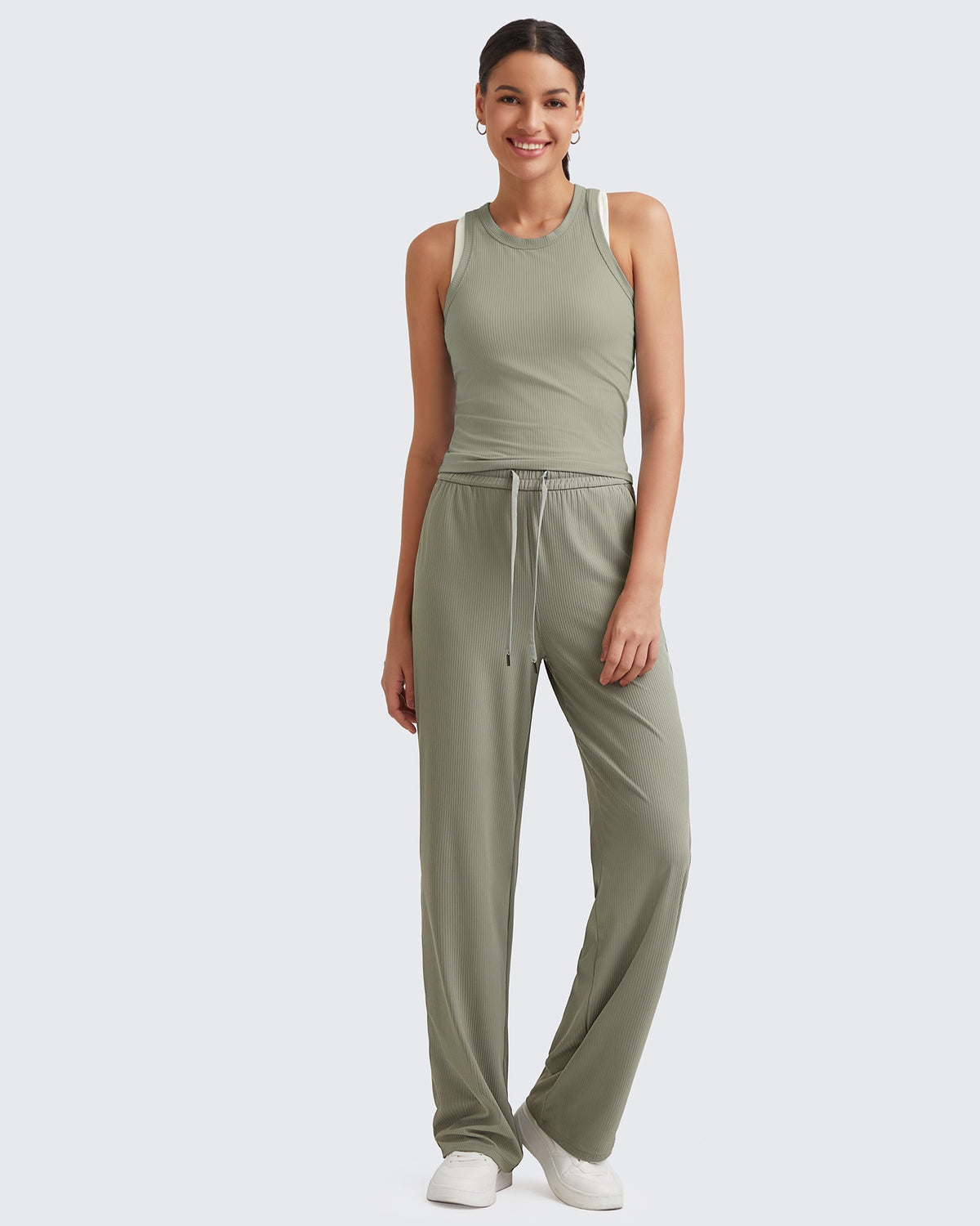 G4Free Activewear Ribbed High-Rise Drawstring Casual Pants 