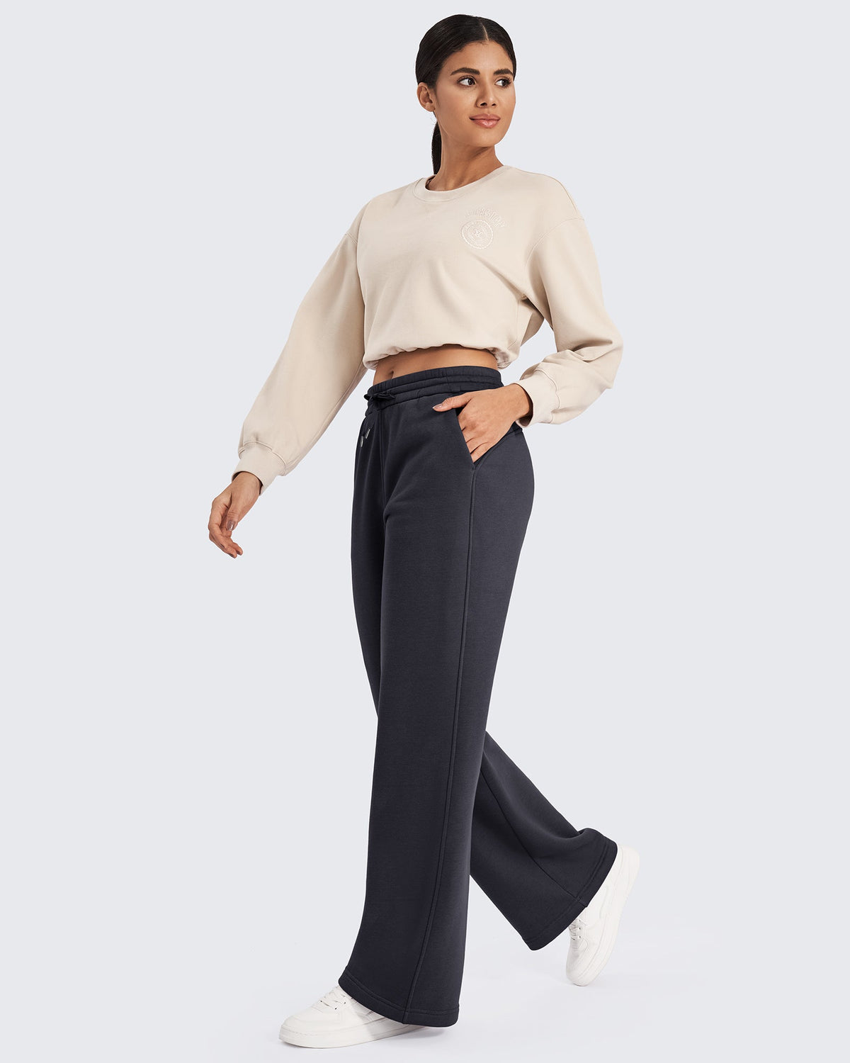 G4Free Activewear Fleece Lined Drawstring High-Waist Pants 