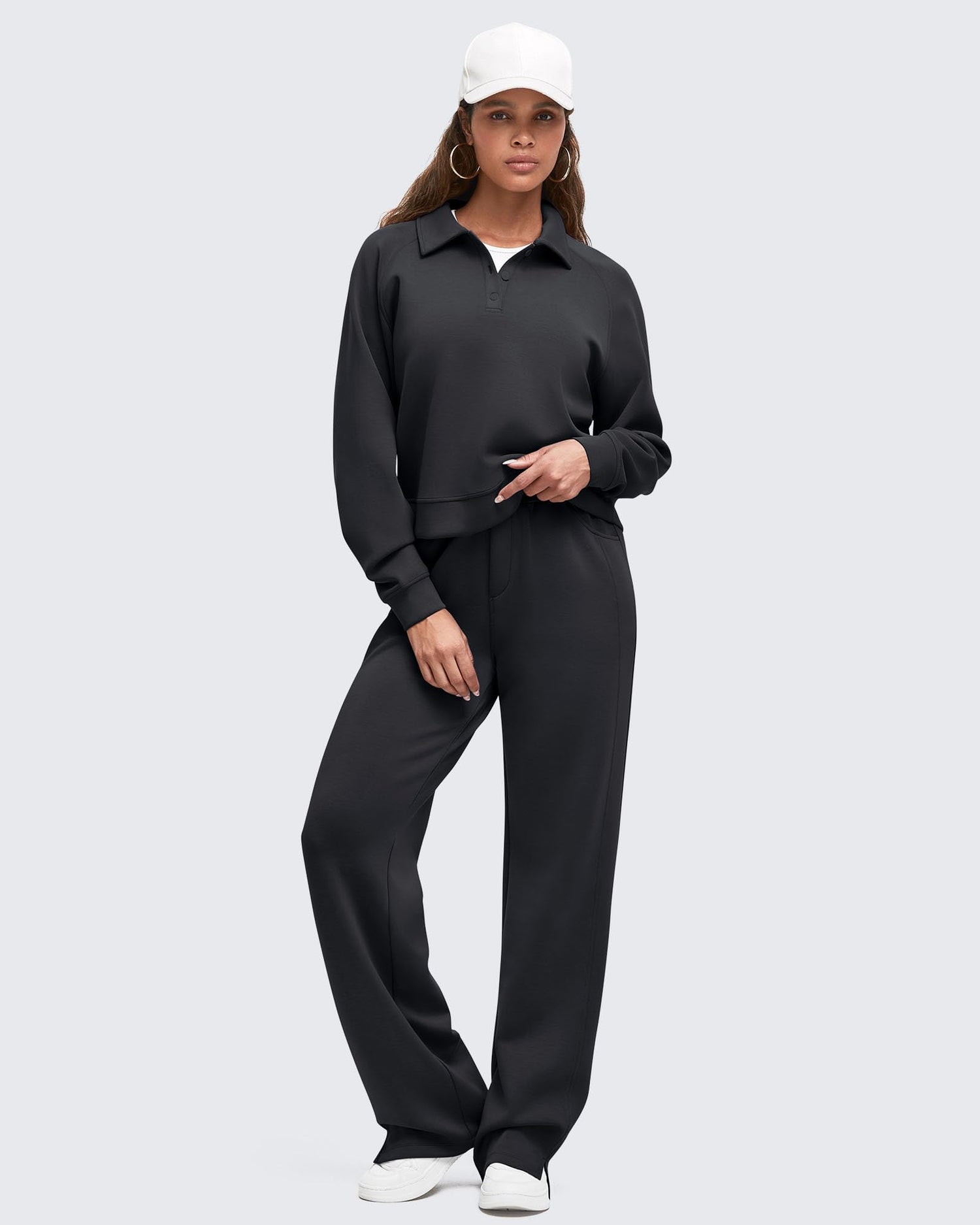 Smoofit High-Waist Side Slit Wide Leg Sweatpants