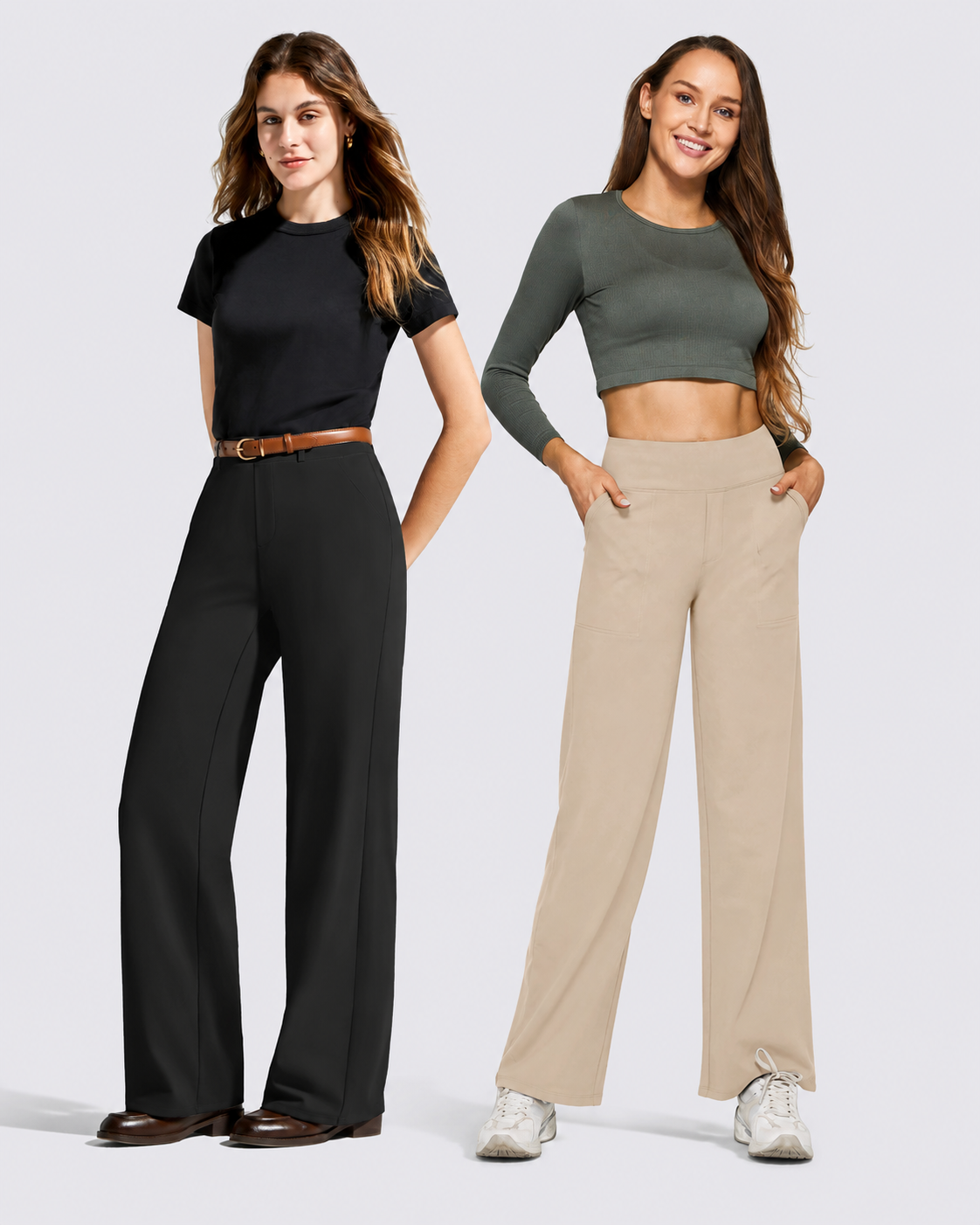 Pantalones de vestir de talle alto con trabillas y pierna ancha EverGoing