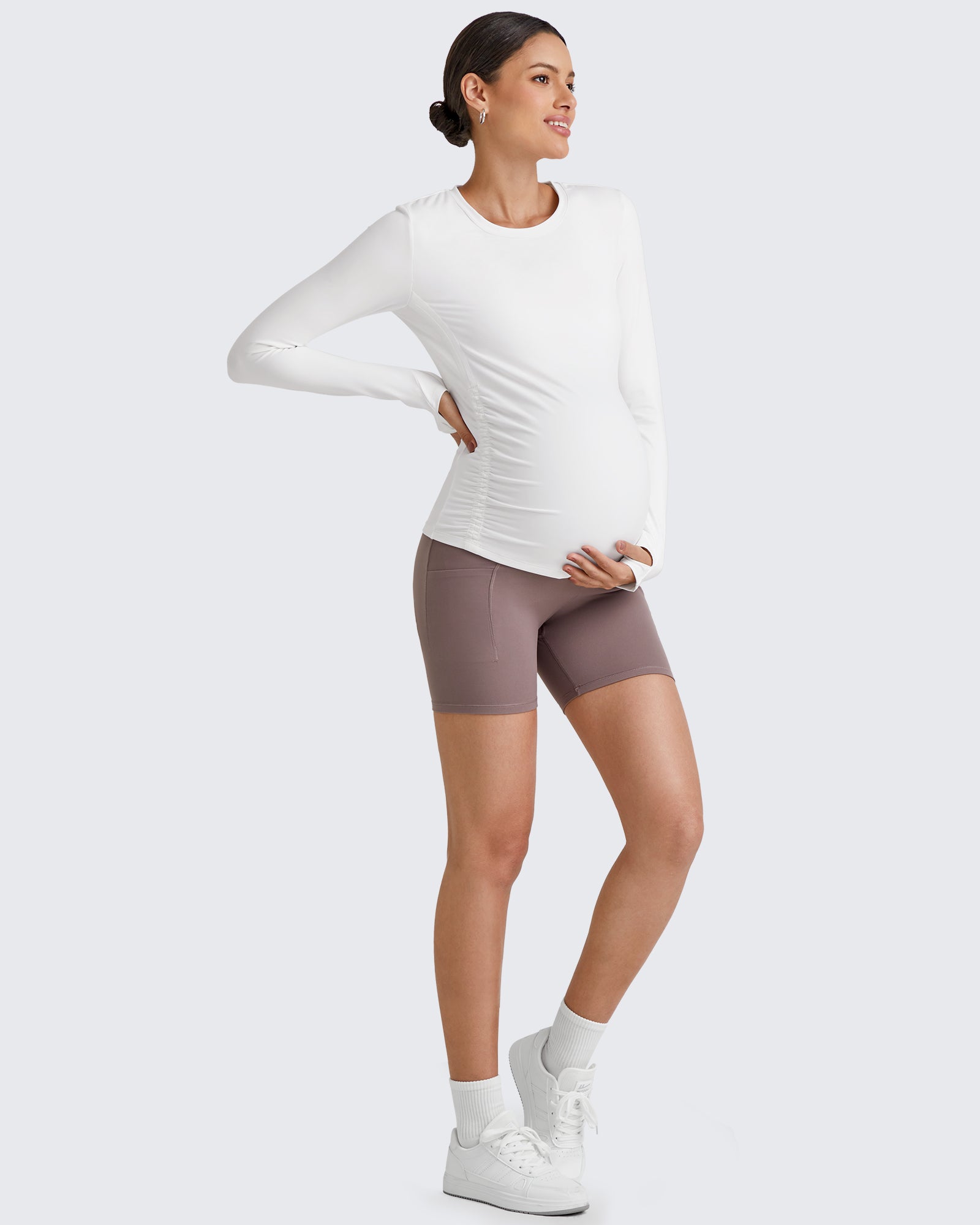 G4Free Activewear - BareFeel Crew Neck Ruches Maternity Long Sleeve -GF25BY380CA-S-GF25BY380CB-M-GF25BY380CC-L-GF25BY380CD-XL-GF25BY380CE-XXL