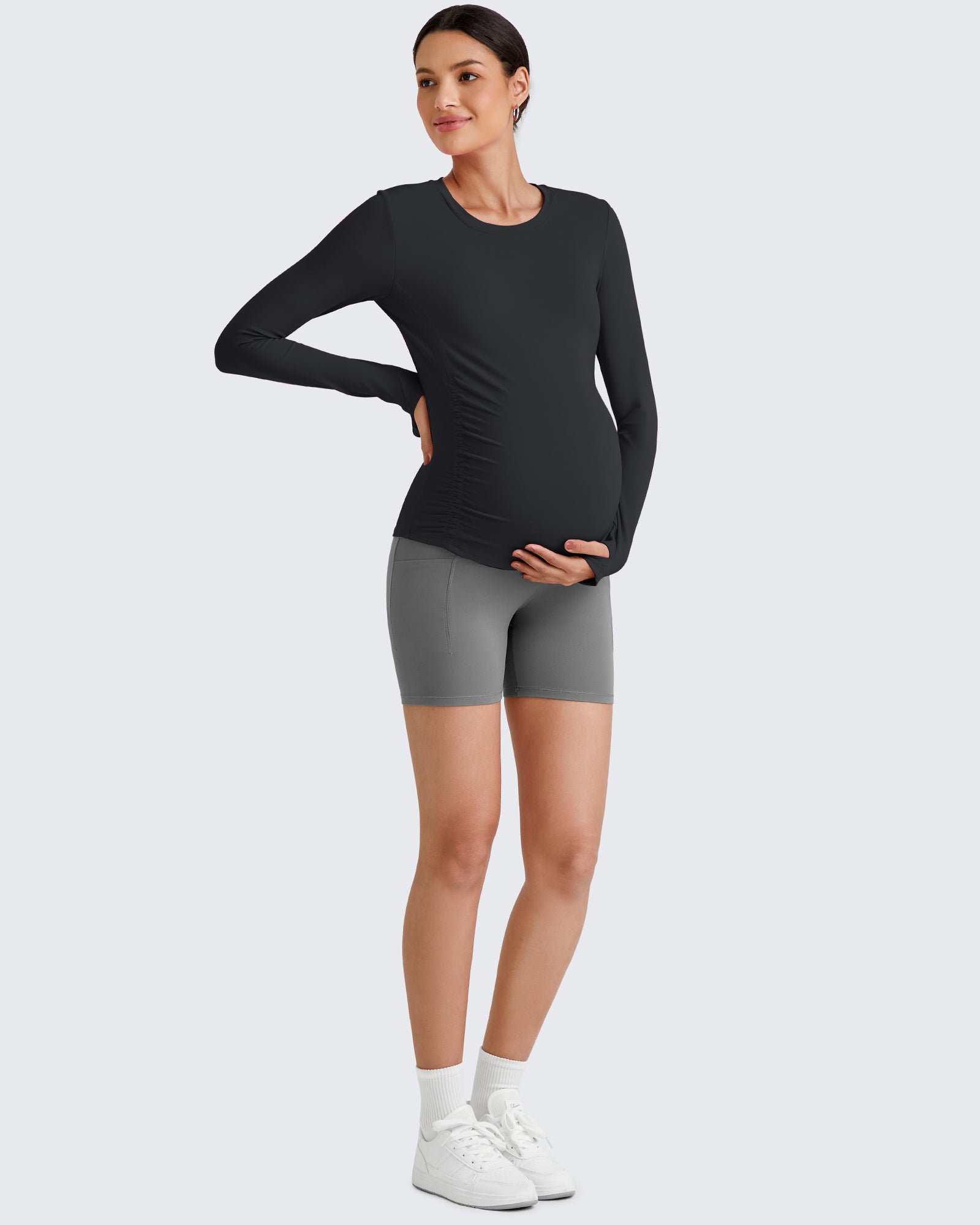 G4Free Activewear - BareFeel Crew Neck Ruches Maternity Long Sleeve -GF25BY380CA-S-GF25BY380CB-M-GF25BY380CC-L-GF25BY380CD-XL-GF25BY380CE-XXL