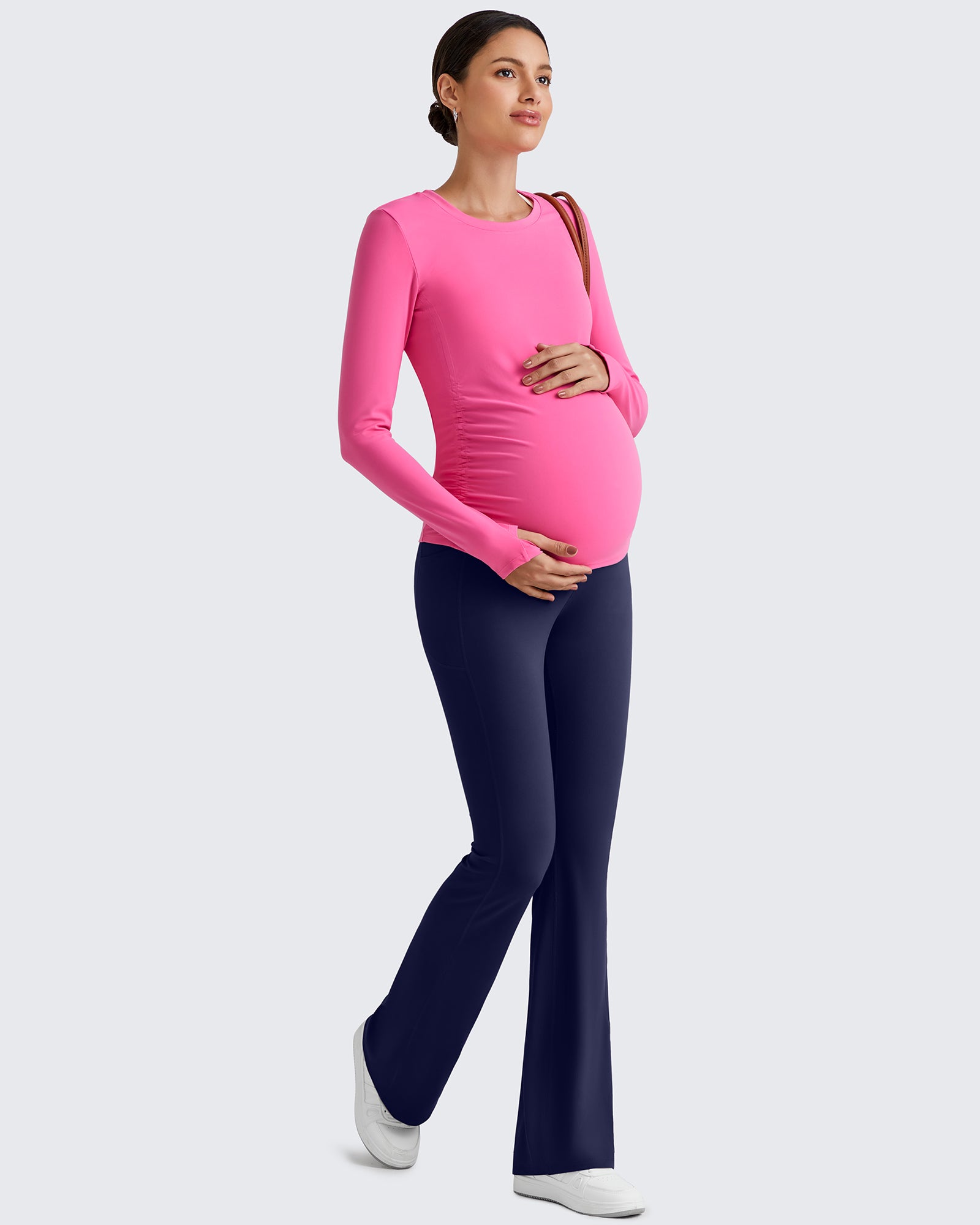 G4Free Activewear - BareFeel Crew Neck Ruches Maternity Long Sleeve -GF25BY380CA-S-GF25BY380CB-M-GF25BY380CC-L-GF25BY380CD-XL-GF25BY380CE-XXL